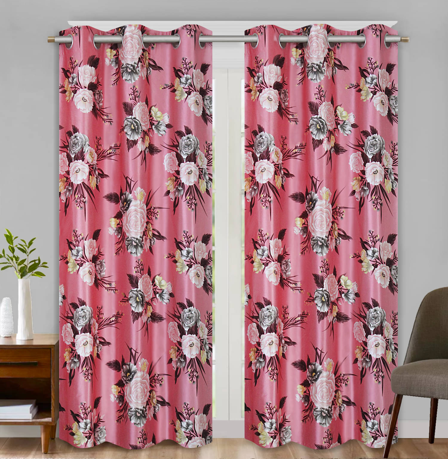    			Home Candy Set of 2 Long Door Blackout Room Darkening Eyelet Polyester Pink Curtains ( 274 x 120 cm )