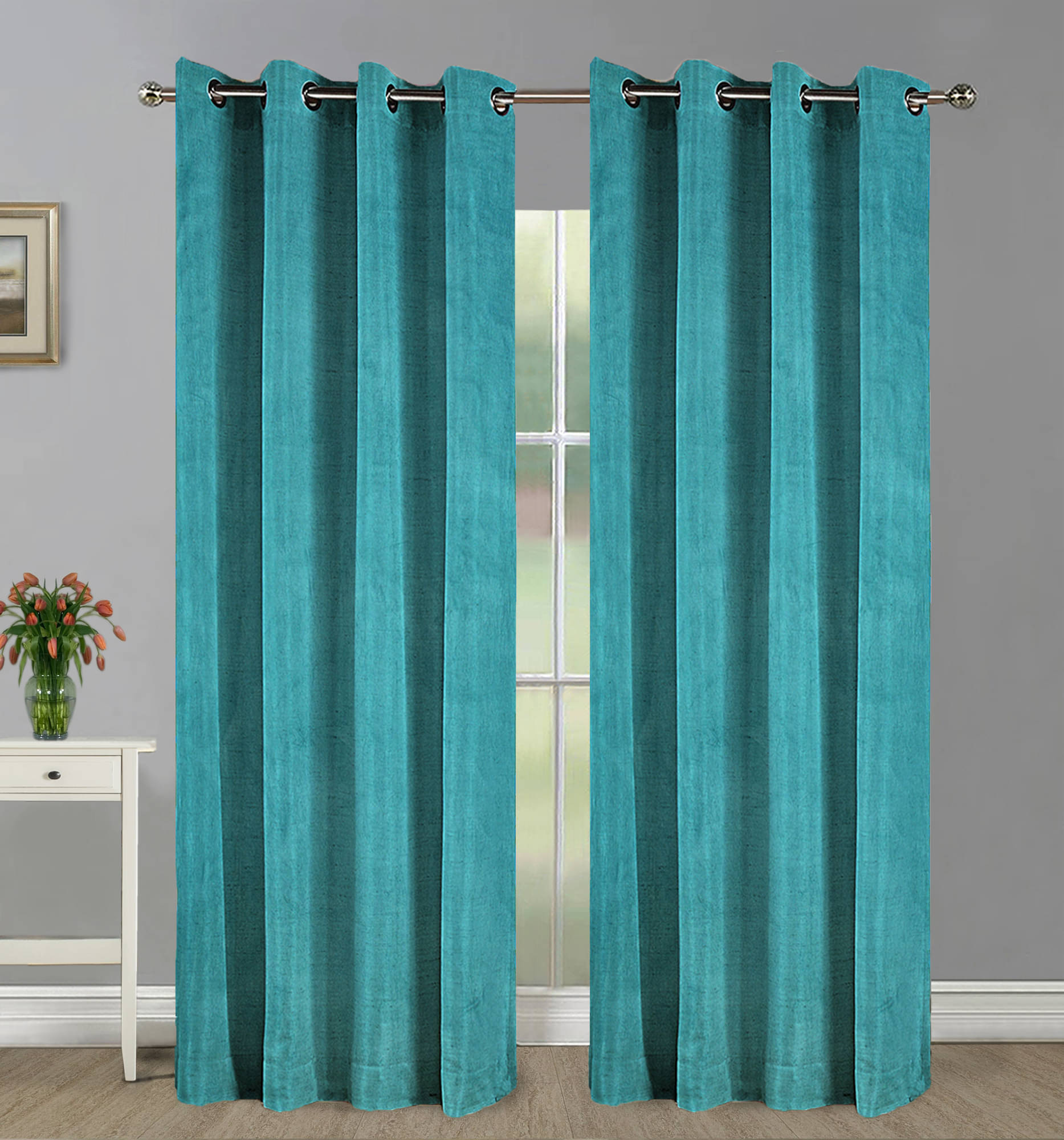     			Home Candy Set of 2 Long Door Blackout Room Darkening Eyelet Polyester Blue Curtains ( 274 x 120 cm )
