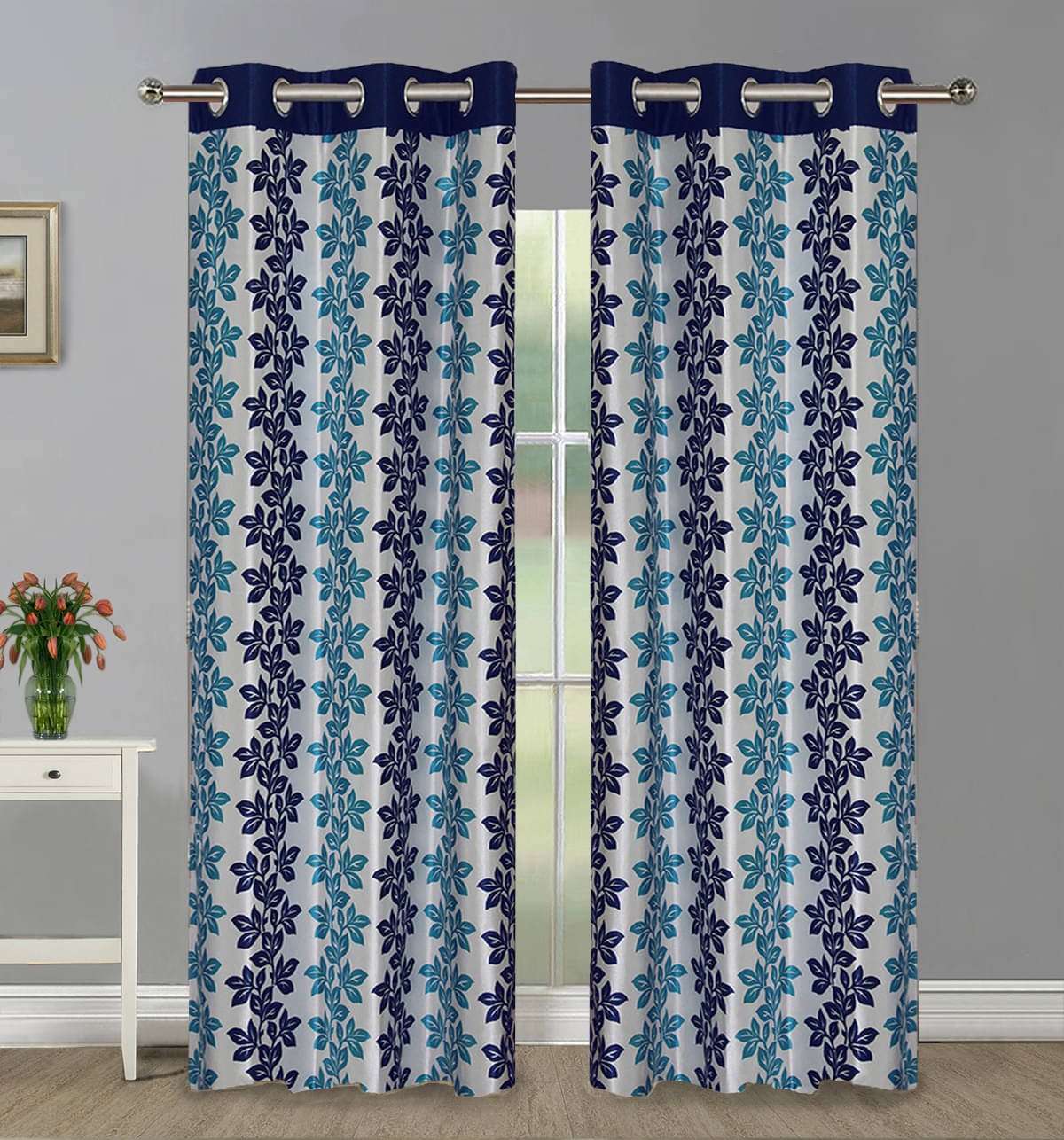 Home Candy Set of 2 Long Door Semi-Transparent Eyelet Polyester Blue Curtains ( 274 x 120 cm ) Home Candy Set of 2 Long Door Semi-Transparent Eyelet Polyester Blue Curtains ( 274 x 120 cm )