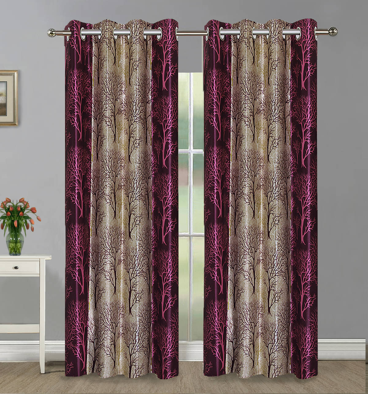     			Home Candy Set of 2 Long Door Semi-Transparent Eyelet Polyester Wine Curtains ( 274 x 120 cm )