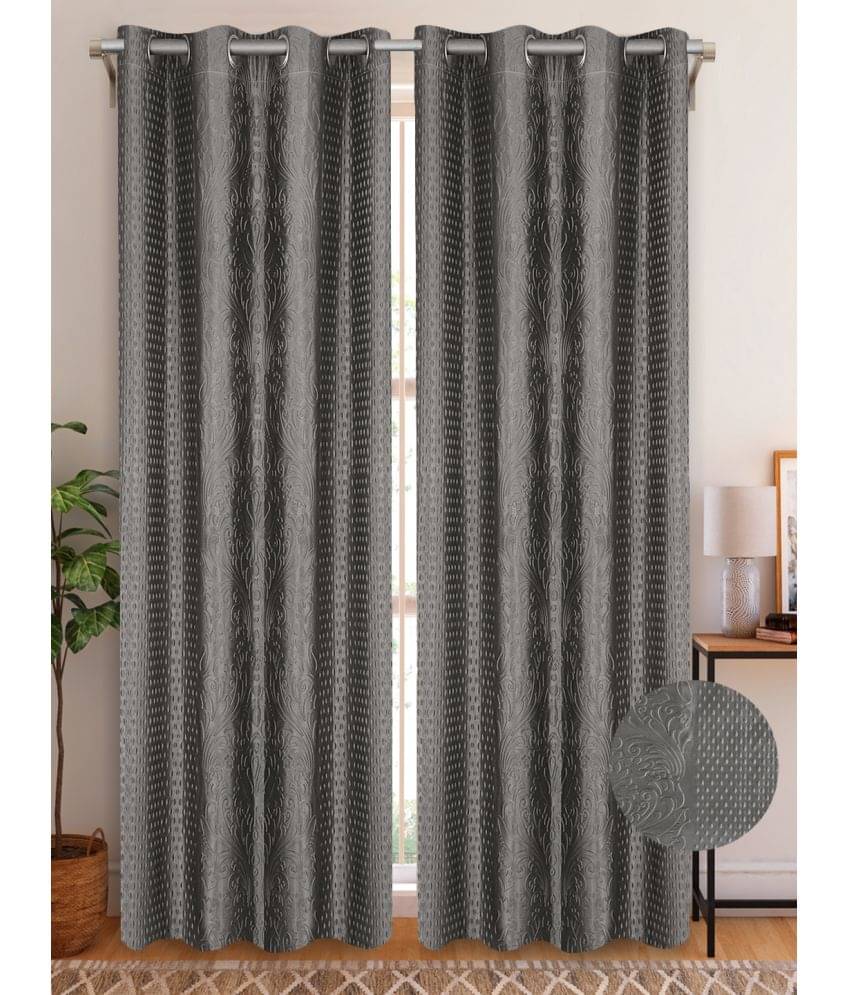     			Home Candy Set of 2 Long Door Semi-Transparent Eyelet Polyester Grey Curtains ( 274 x 120 cm )