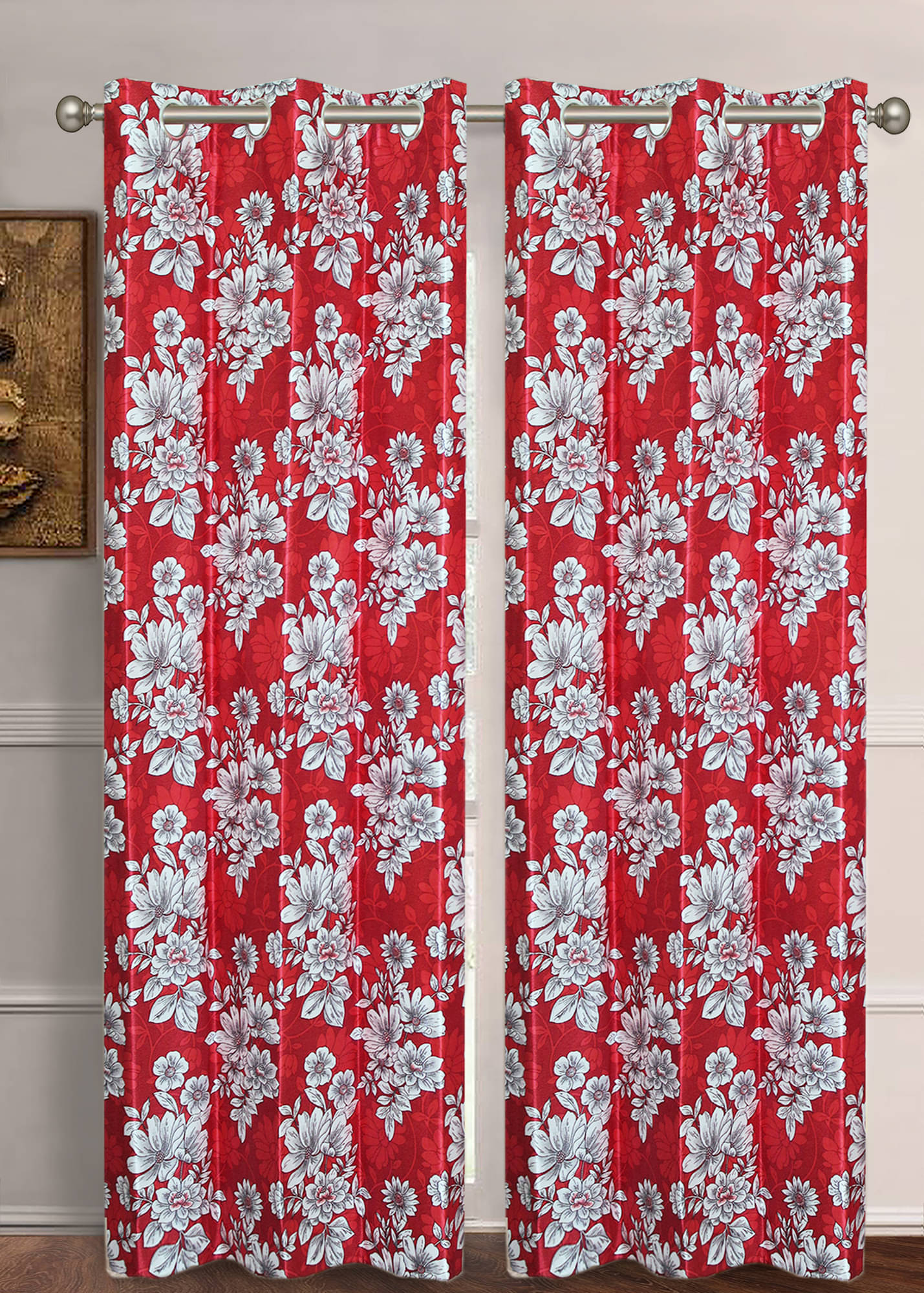 Home Candy Set of 2 Long Door Semi-Transparent Eyelet Polyester Red Curtains ( 274 x 120 cm ) Home Candy Set of 2 Long Door Semi-Transparent Eyelet Polyester Red Curtains ( 274 x 120 cm )