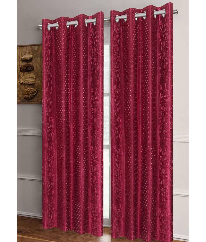 Home Candy Set of 2 Long Door Semi-Transparent Eyelet Polyester Maroon Curtains ( 274 x 120 cm )