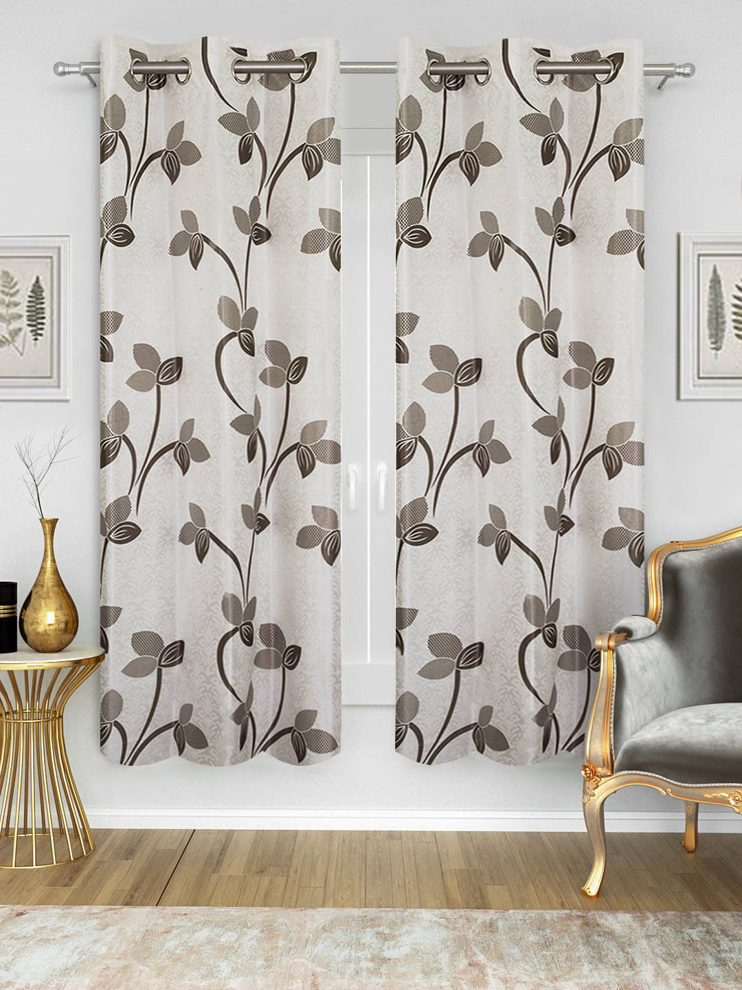     			Home Candy Set of 2 Window Semi-Transparent Eyelet Polyester Grey Curtains ( 152 x 120 cm )