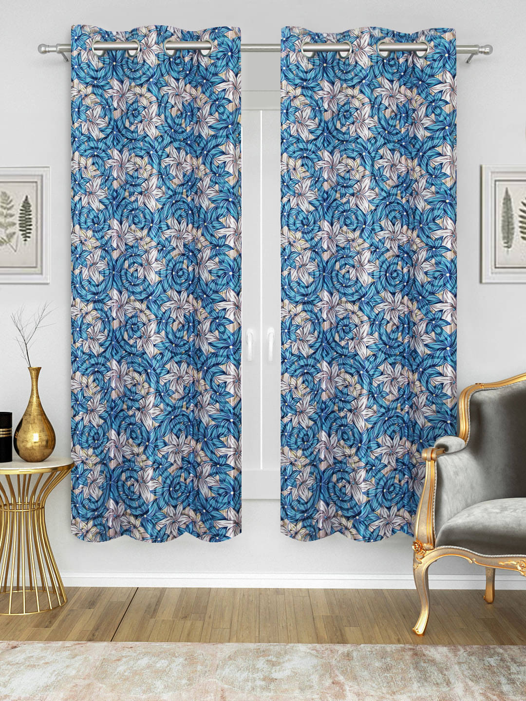     			Home Candy Set of 2 Window Semi-Transparent Eyelet Polyester Blue Curtains ( 152 x 120 cm )