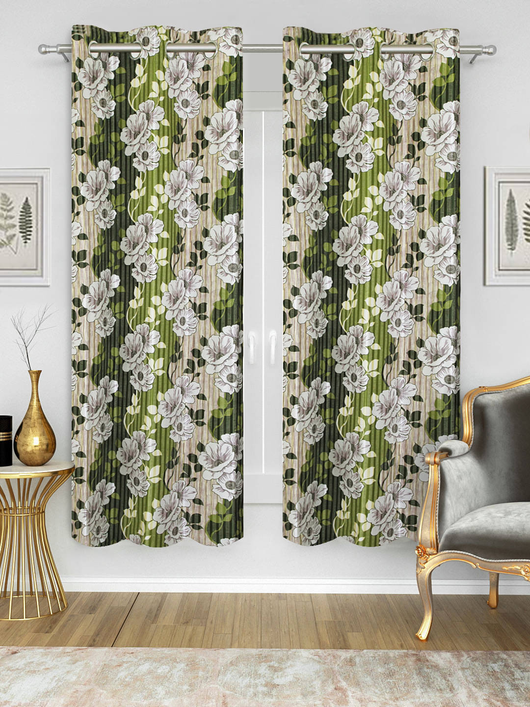     			Home Candy Set of 2 Window Semi-Transparent Eyelet Polyester Green Curtains ( 152 x 120 cm )