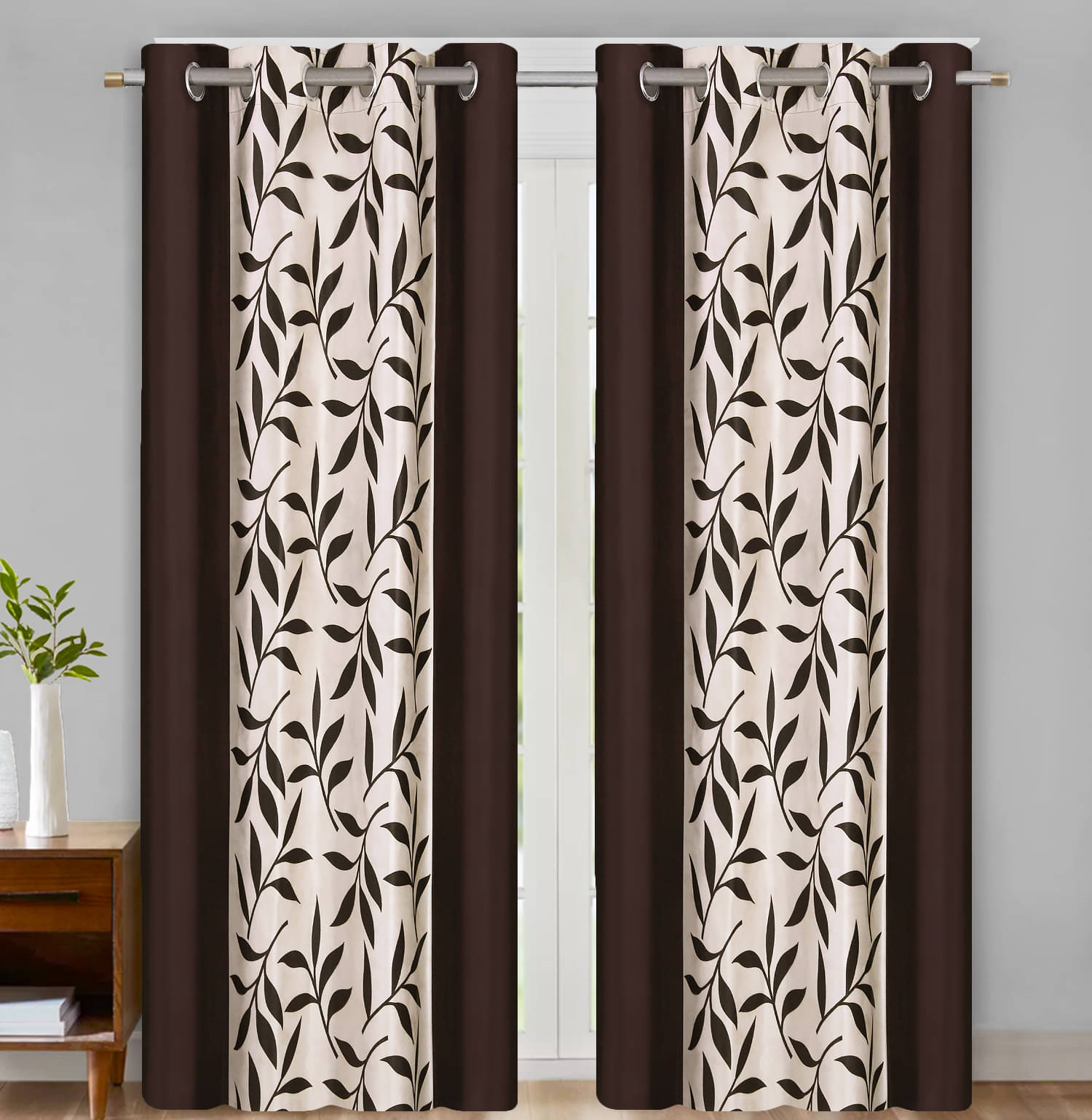     			Home Candy Set of 2 Window Semi-Transparent Eyelet Polyester Brown Curtains ( 152 x 120 cm )