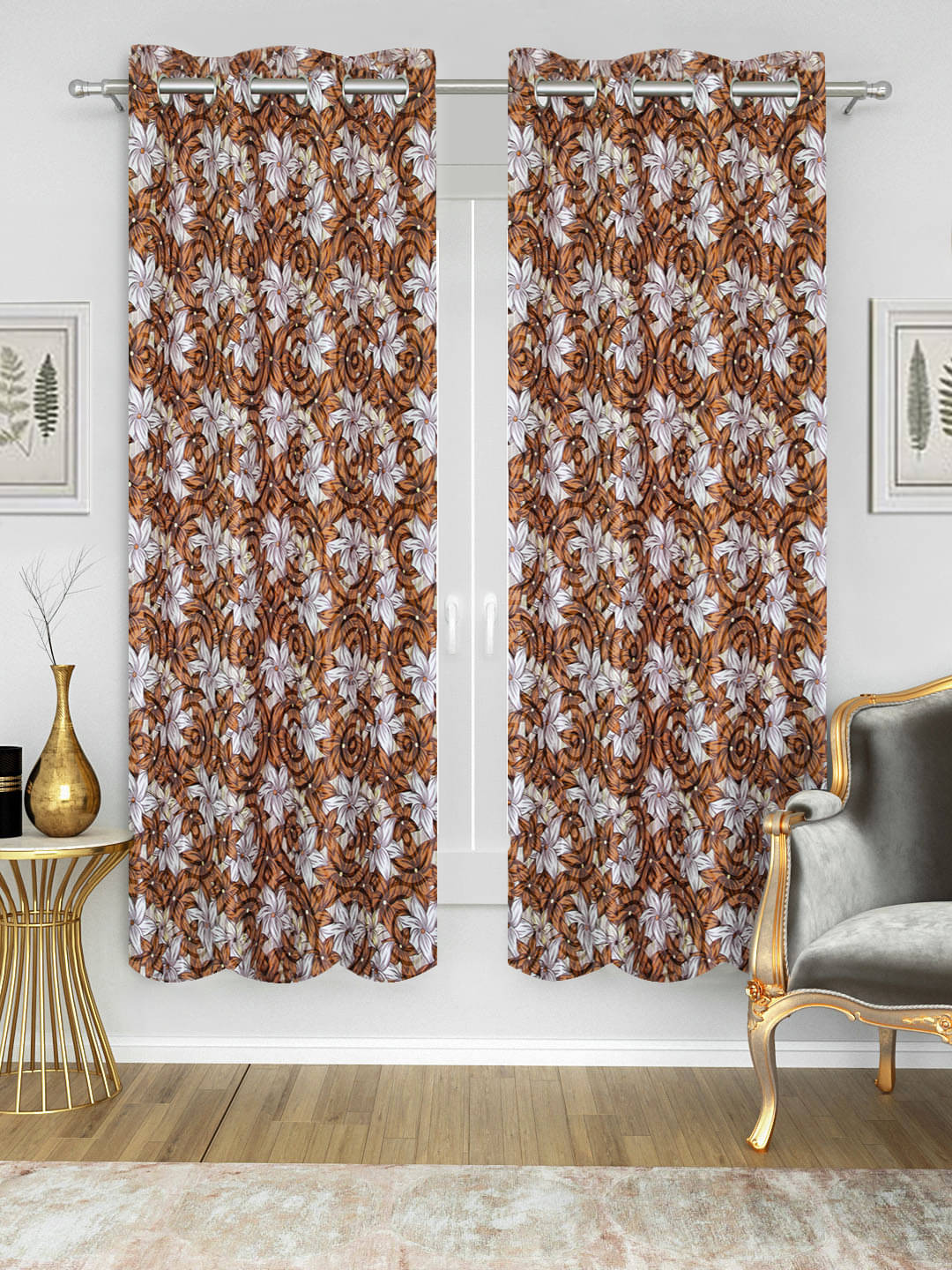 Home Candy Set of 2 Window Semi-Transparent Eyelet Polyester Brown Curtains ( 152 x 120 cm ) Home Candy Set of 2 Window Semi-Transparent Eyelet Polyester Brown Curtains ( 152 x 120 cm )