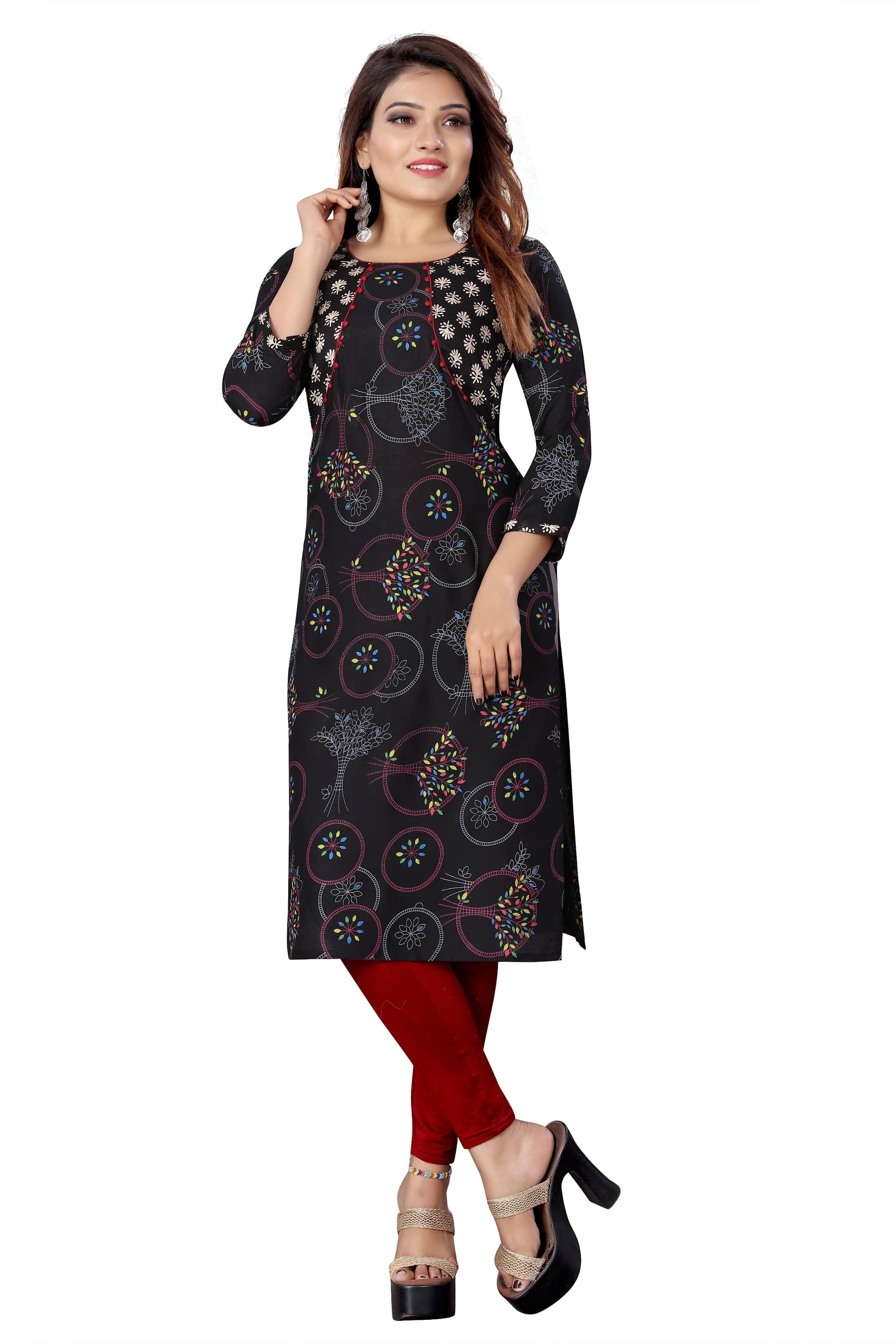 MEESORRA - Black Rayon Women's Straight Kurti ( Pack of 1 ) - Kurtis, Tunics | Buy online on ZillyBuy