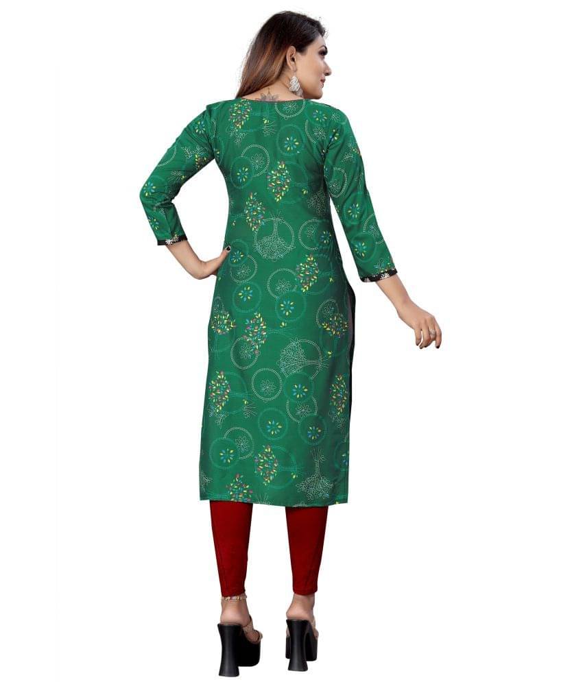 MEESORRA Green Rayon Straight Kurti - Single MEESORRA Green Rayon Straight Kurti - Single