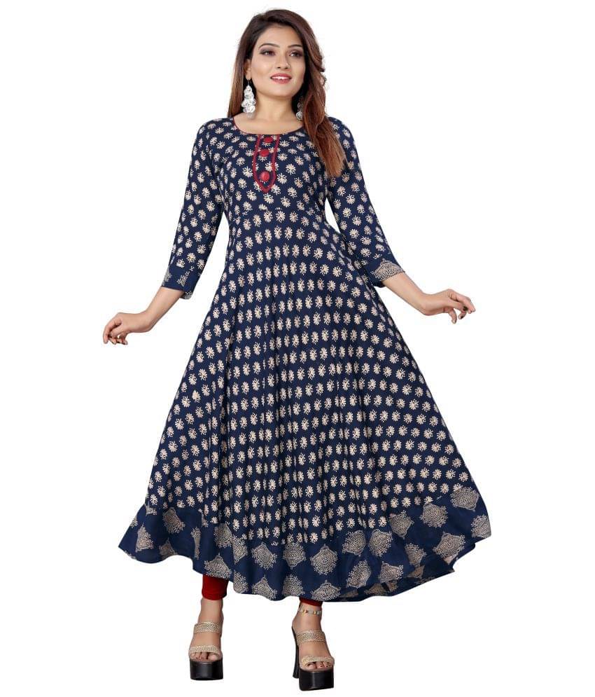     			MEESORRA - Navy Rayon Women's Flared Kurti ( Pack of 1 )