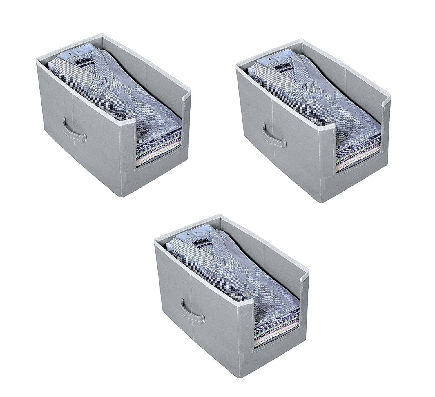 SH. NASIMA Non Woven Fabric Wardrobe Organizer (Grey) - Pack of 3