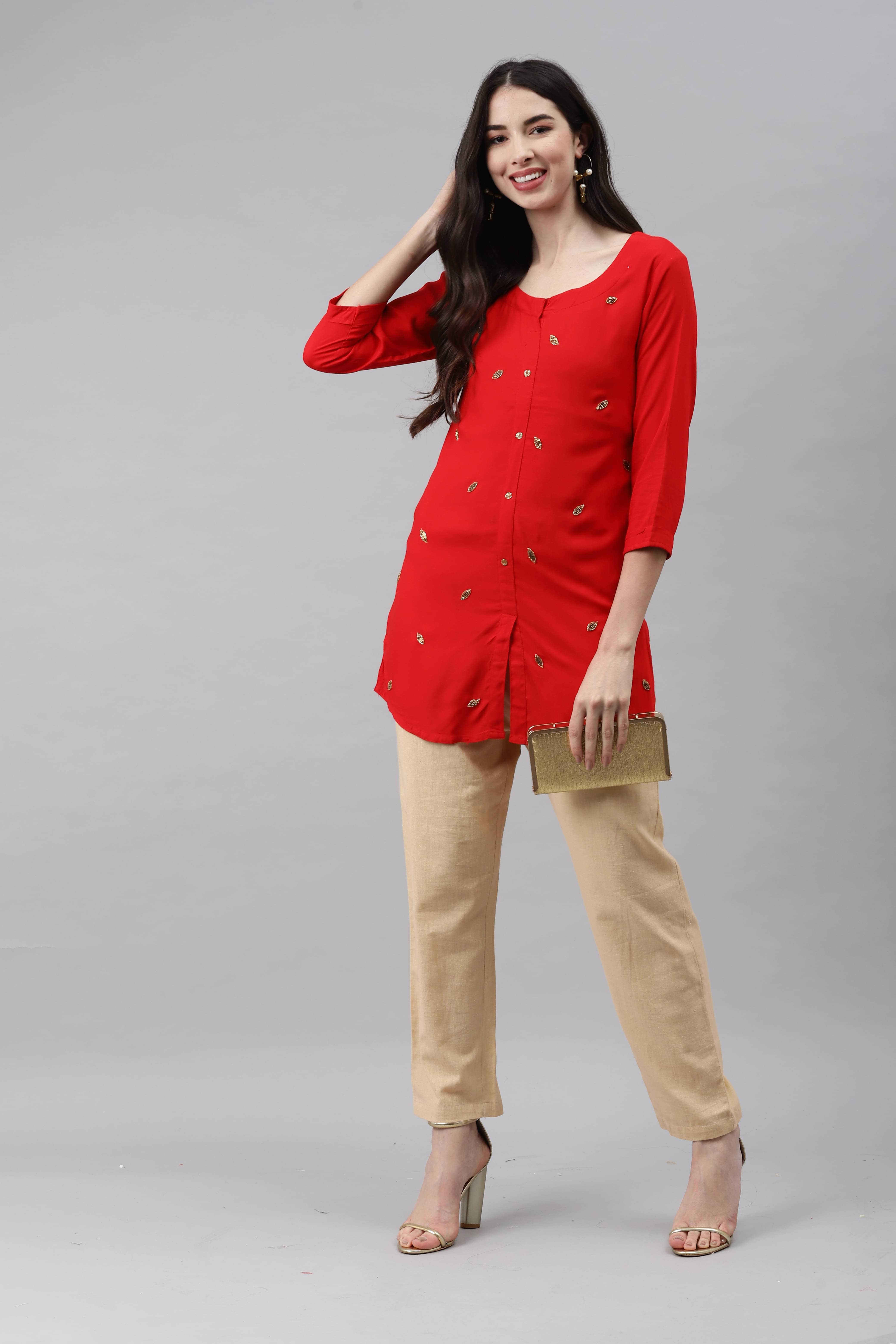 HIGHLIGHT FASHION EXPORT - Red Rayon Women's Straight Kurti ( Pack of 1 )     			HIGHLIGHT FASHION EXPORT - Red Rayon Women's Straight Kurti ( Pack of 1 )