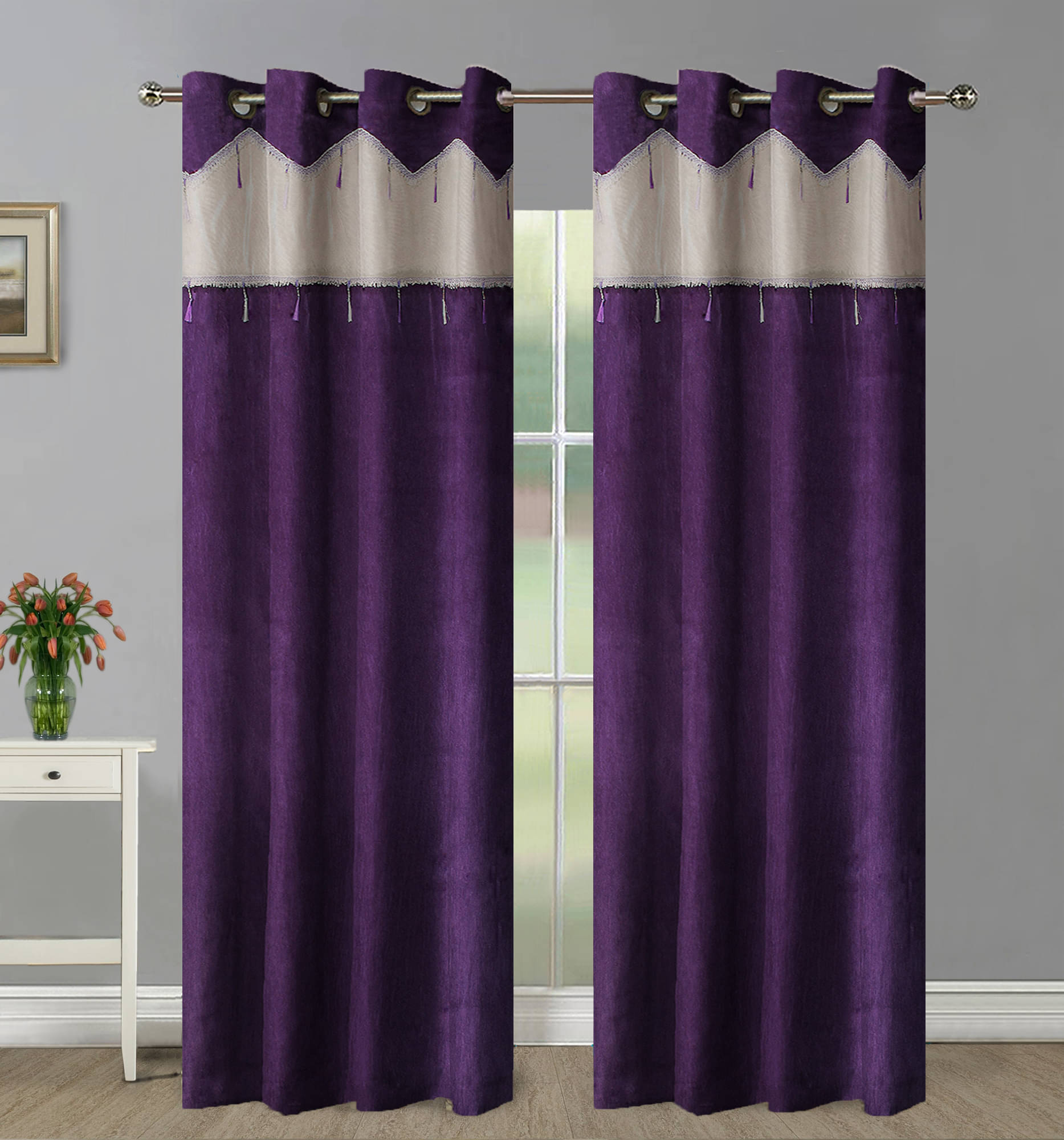 Home Candy Set of 2 Door Semi-Transparent Eyelet Polyester Purple Curtains ( 213 x 120 cm ) Home Candy Set of 2 Door Semi-Transparent Eyelet Polyester Purple Curtains ( 213 x 120 cm )