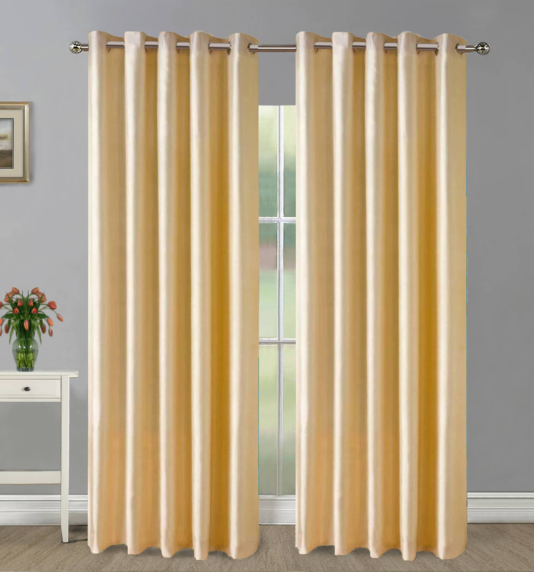 Home Candy Set of 2 Door Blackout Room Darkening Eyelet Polyester Beige Curtains ( 213 x 120 cm ) Home Candy Set of 2 Door Blackout Room Darkening Eyelet Polyester Beige Curtains ( 213 x 120 cm )
