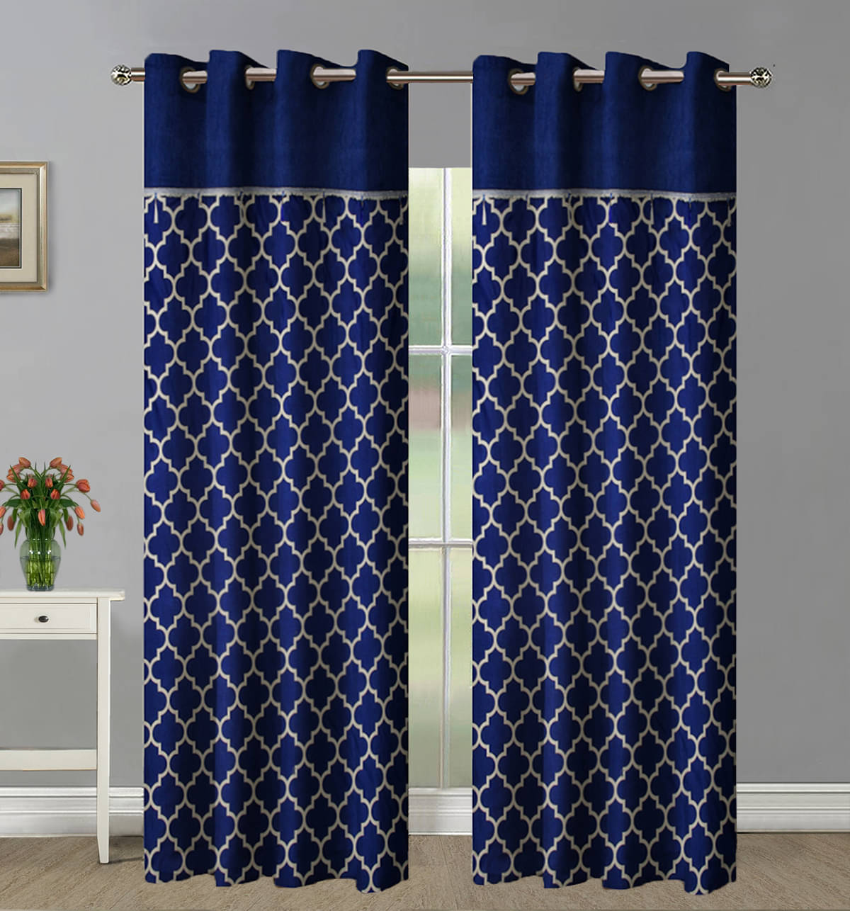     			Home Candy Set of 2 Door Semi-Transparent Eyelet Polyester Blue Curtains ( 213 x 120 cm )