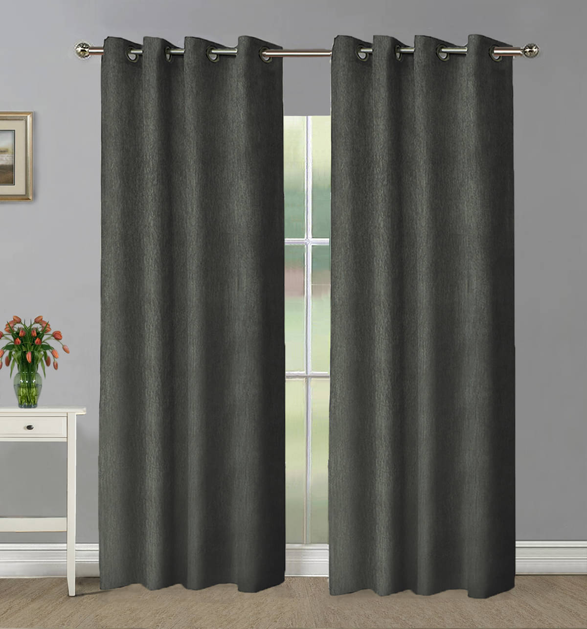 Home Candy Set of 2 Door Blackout Room Darkening Eyelet Polyester Grey Curtains ( 213 x 120 cm ) Home Candy Set of 2 Door Blackout Room Darkening Eyelet Polyester Grey Curtains ( 213 x 120 cm )