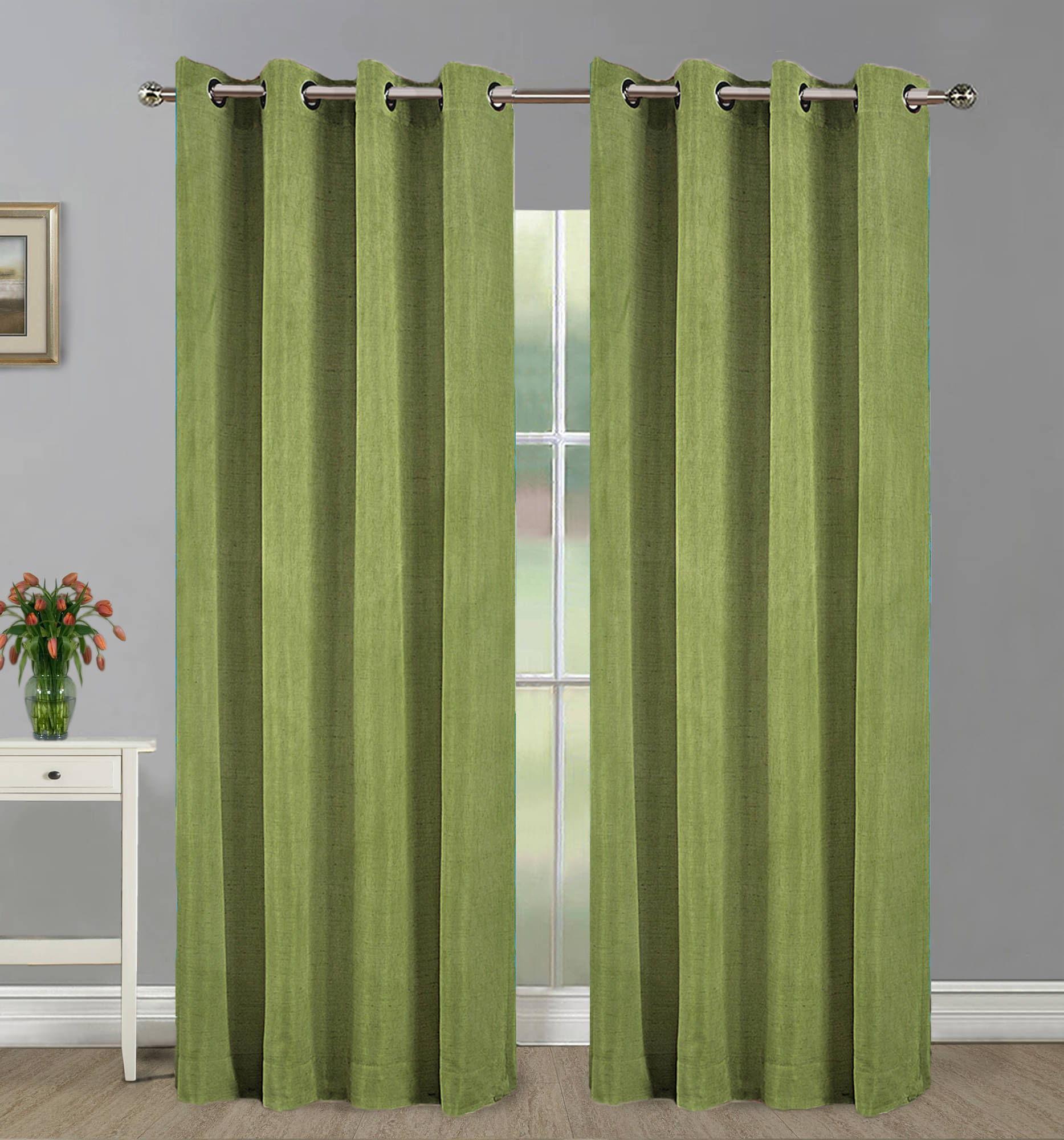Home Candy Set of 2 Door Blackout Room Darkening Eyelet Polyester Green Curtains ( 213 x 120 cm )     			Home Candy Set of 2 Door Blackout Room Darkening Eyelet Polyester Green Curtains ( 213 x 120 cm )