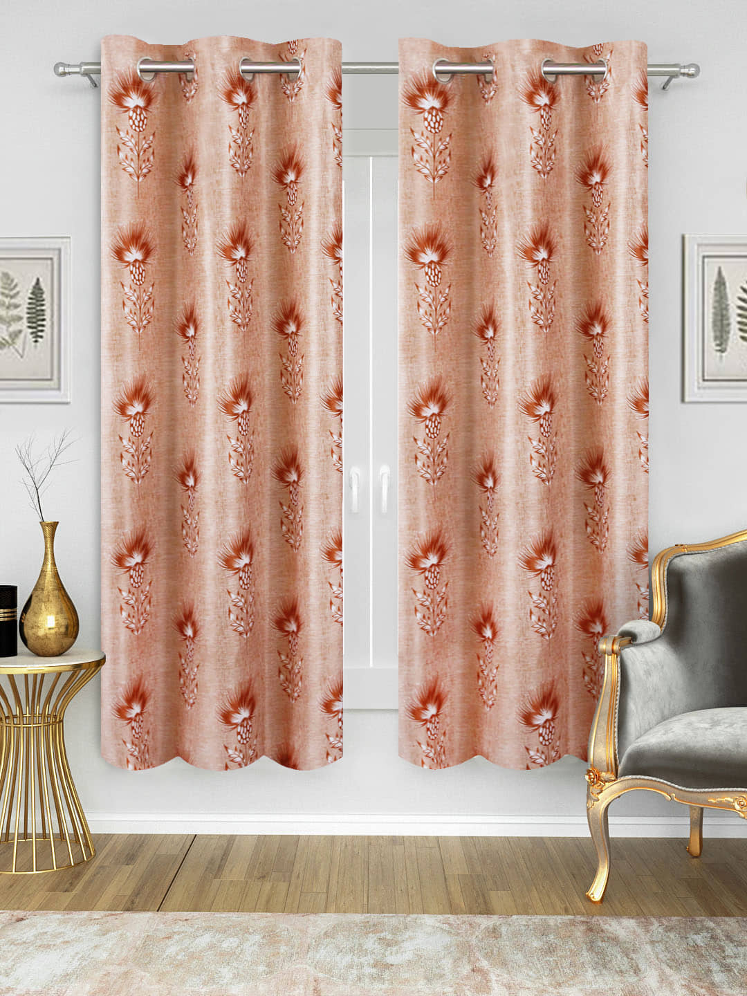 Home Candy Set of 2 Long Door Semi-Transparent Eyelet Polyester Orange Curtains ( 274 x 120 cm )