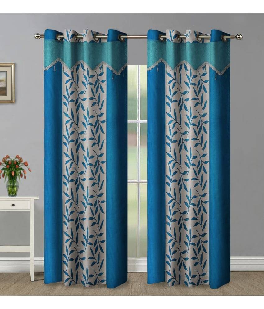     			Home Candy Set of 2 Door Semi-Transparent Eyelet Polyester Blue Curtains ( 213 x 120 cm )