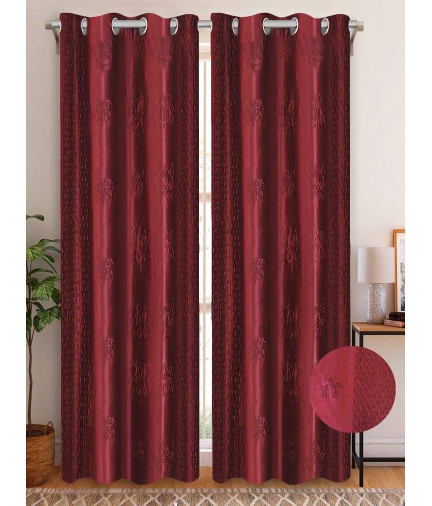 Home Candy Set of 2 Door Semi-Transparent Eyelet Polyester Maroon Curtains ( 213 x 120 cm ) Home Candy Set of 2 Door Semi-Transparent Eyelet Polyester Maroon Curtains ( 213 x 120 cm )