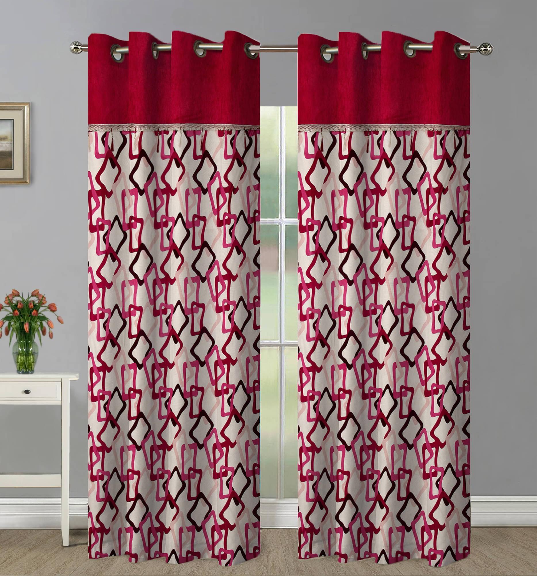 Home Candy Set of 2 Long Door Semi-Transparent Eyelet Polyester Maroon Curtains ( 274 x 120 cm ) Home Candy Set of 2 Long Door Semi-Transparent Eyelet Polyester Maroon Curtains ( 274 x 120 cm )