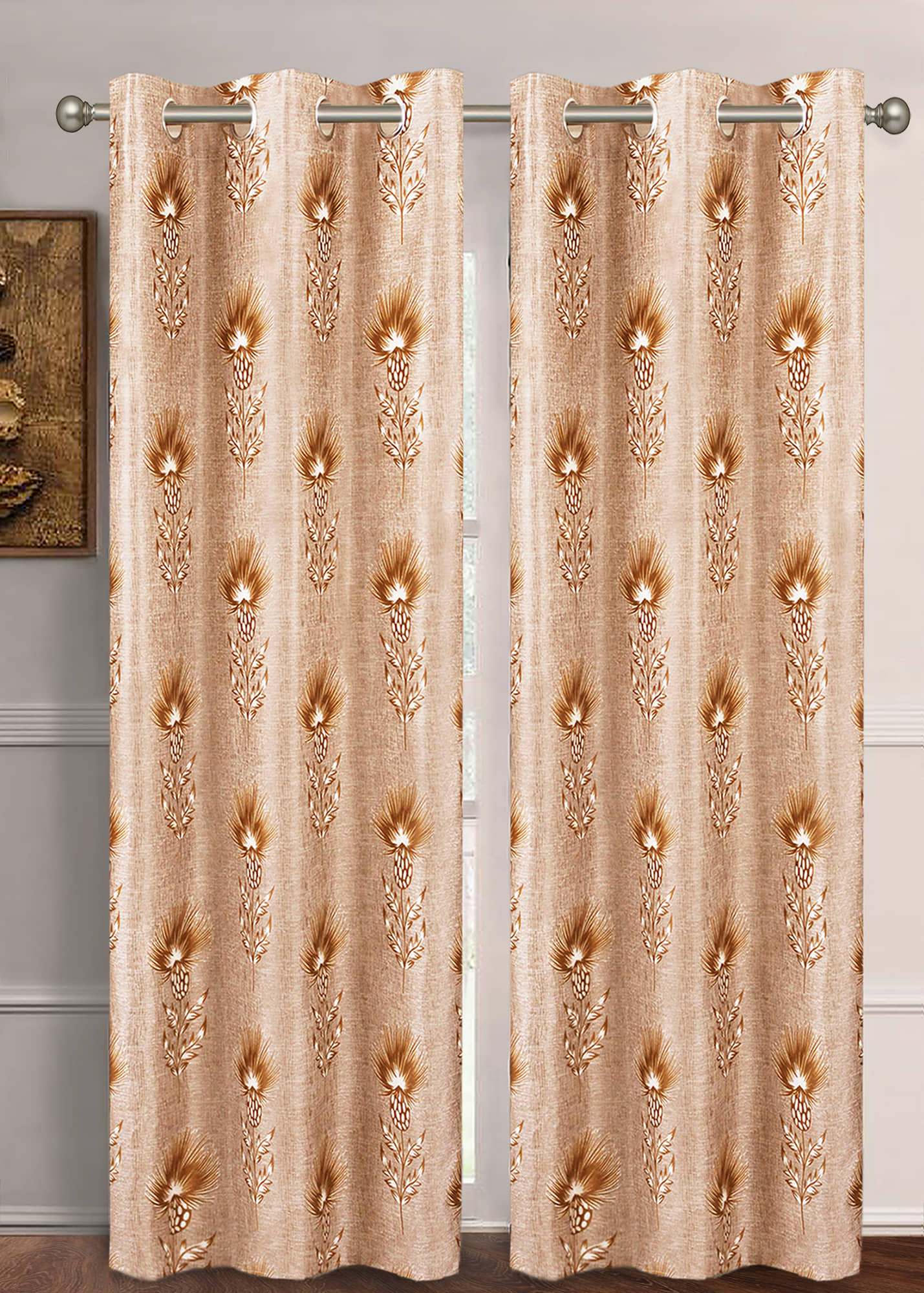 Home Candy Set of 2 Long Door Semi-Transparent Eyelet Polyester Brown Curtains ( 274 x 120 cm )