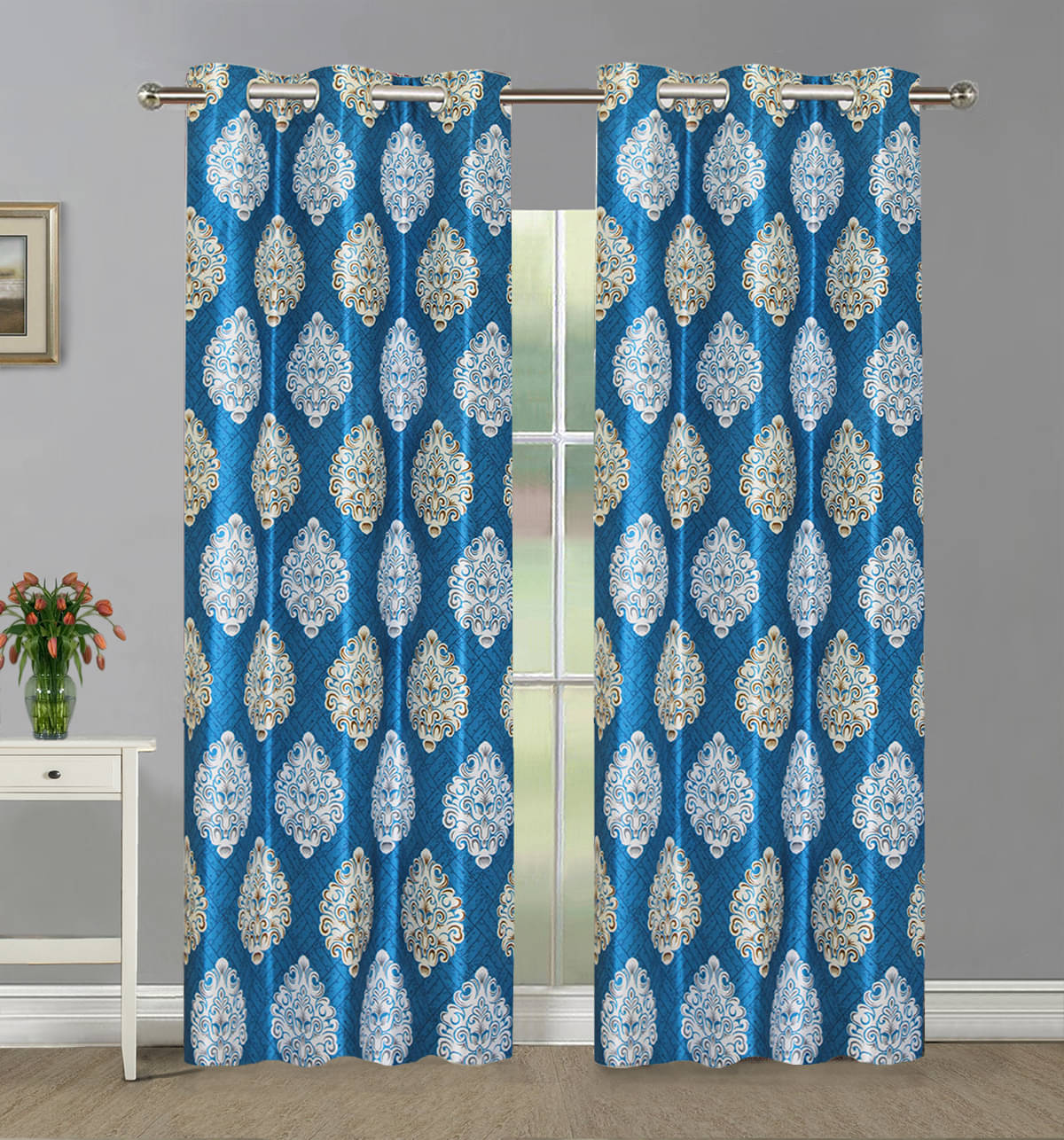 Home Candy Set of 2 Long Door Semi-Transparent Eyelet Polyester Blue Curtains ( 274 x 120 cm ) Home Candy Set of 2 Long Door Semi-Transparent Eyelet Polyester Blue Curtains ( 274 x 120 cm )