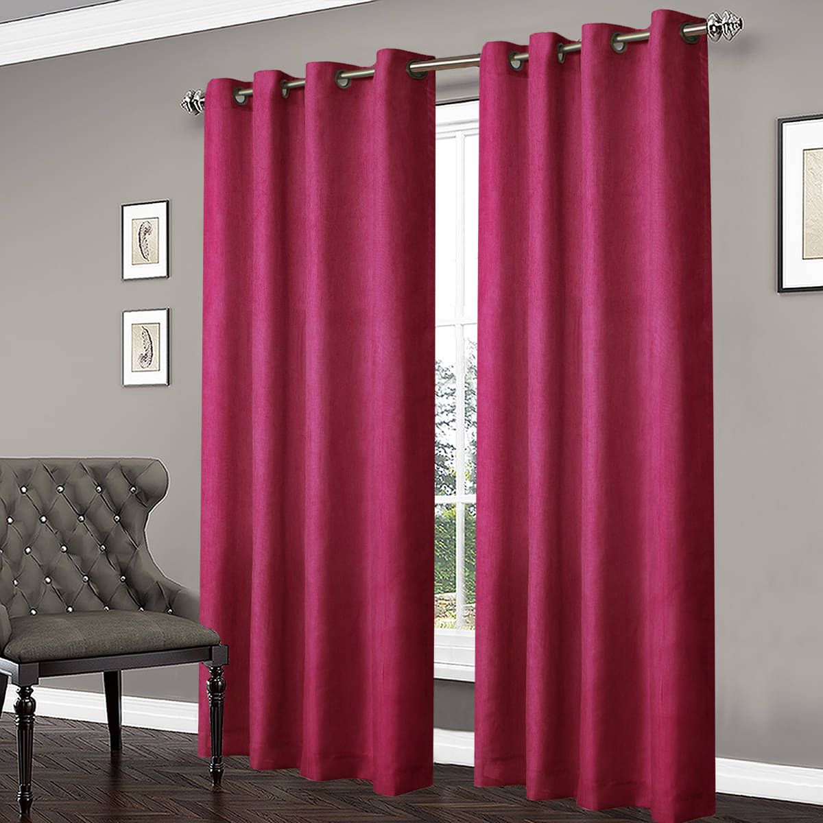 Home Candy Set of 2 Long Door Blackout Room Darkening Eyelet Polyester Magenta Curtains ( 274 x 120 cm )     			Home Candy Set of 2 Long Door Blackout Room Darkening Eyelet Polyester Magenta Curtains ( 274 x 120 cm )