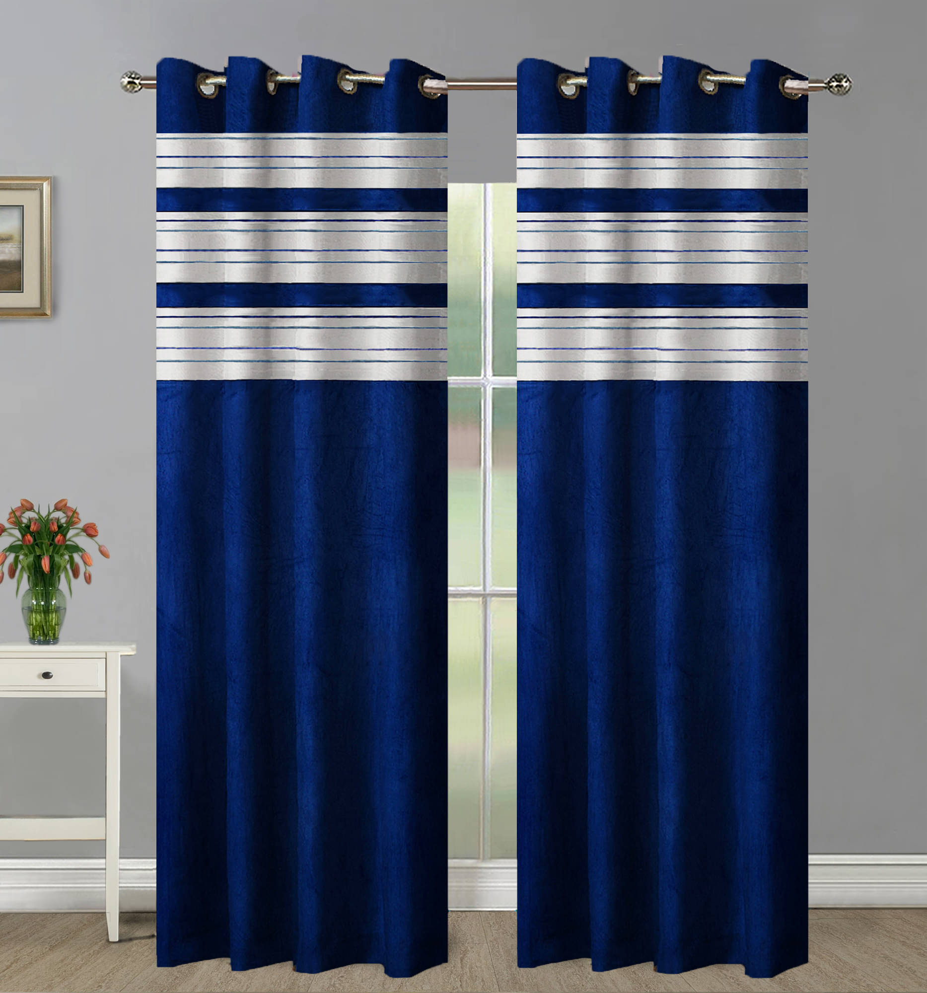 Home Candy Set of 2 Long Door Blackout Room Darkening Eyelet Polyester Blue Curtains ( 274 x 120 cm ) Home Candy Set of 2 Long Door Blackout Room Darkening Eyelet Polyester Blue Curtains ( 274 x 120 cm )