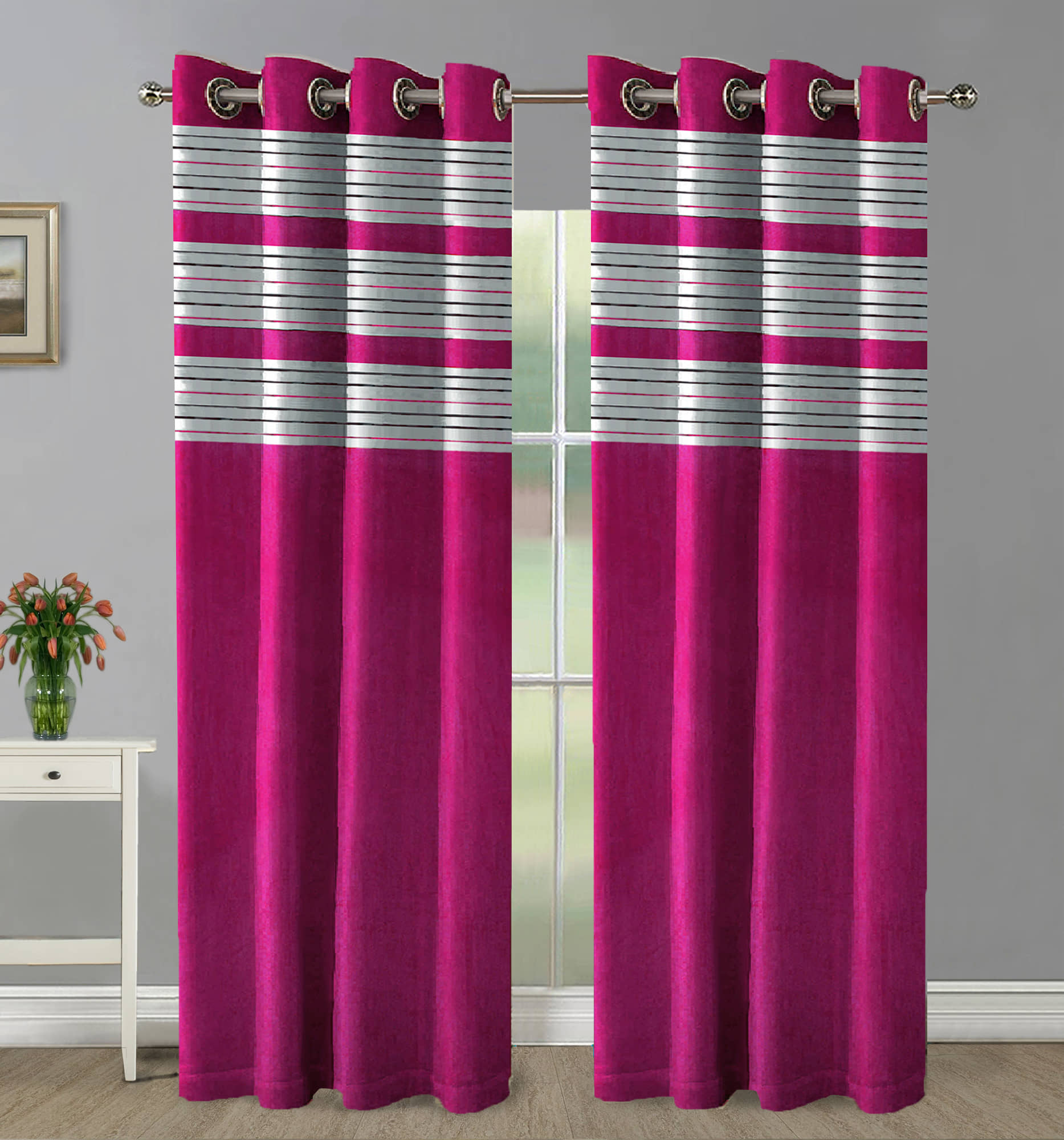 Home Candy Set of 2 Long Door Blackout Room Darkening Eyelet Polyester Pink Curtains ( 274 x 120 cm )