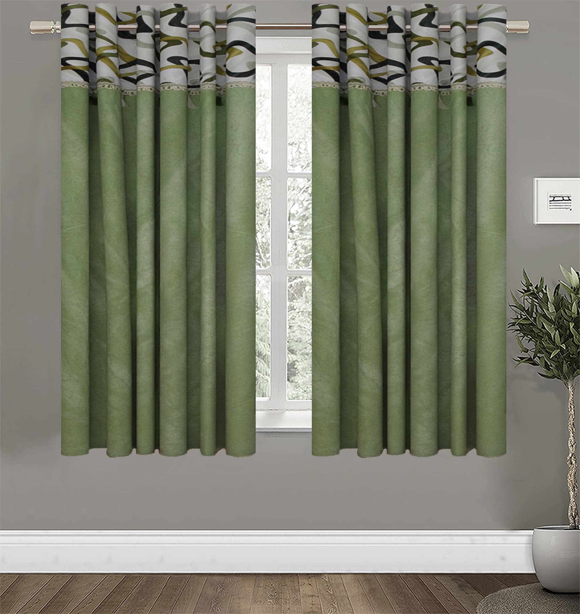     			Home Candy Set of 2 Window Semi-Transparent Eyelet Polyester Green Curtains ( 152 x 120 cm )
