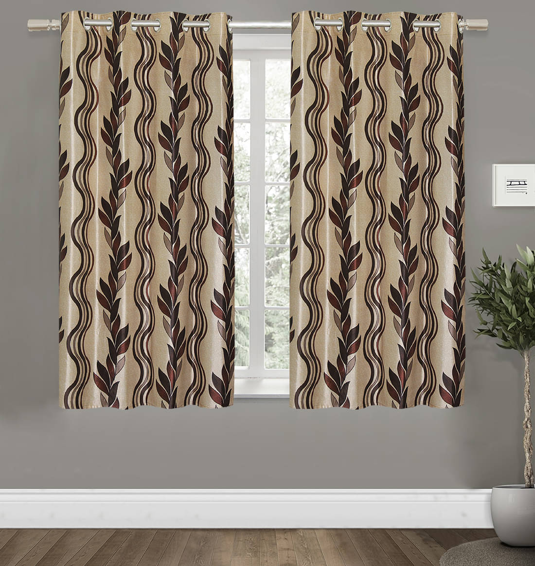 Home Candy Set of 2 Window Semi-Transparent Eyelet Polyester Brown Curtains ( 152 x 120 cm ) Home Candy Set of 2 Window Semi-Transparent Eyelet Polyester Brown Curtains ( 152 x 120 cm )