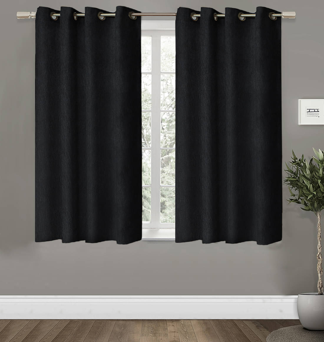     			Home Candy Set of 2 Window Blackout Room Darkening Eyelet Polyester Black Curtains ( 152 x 120 cm )