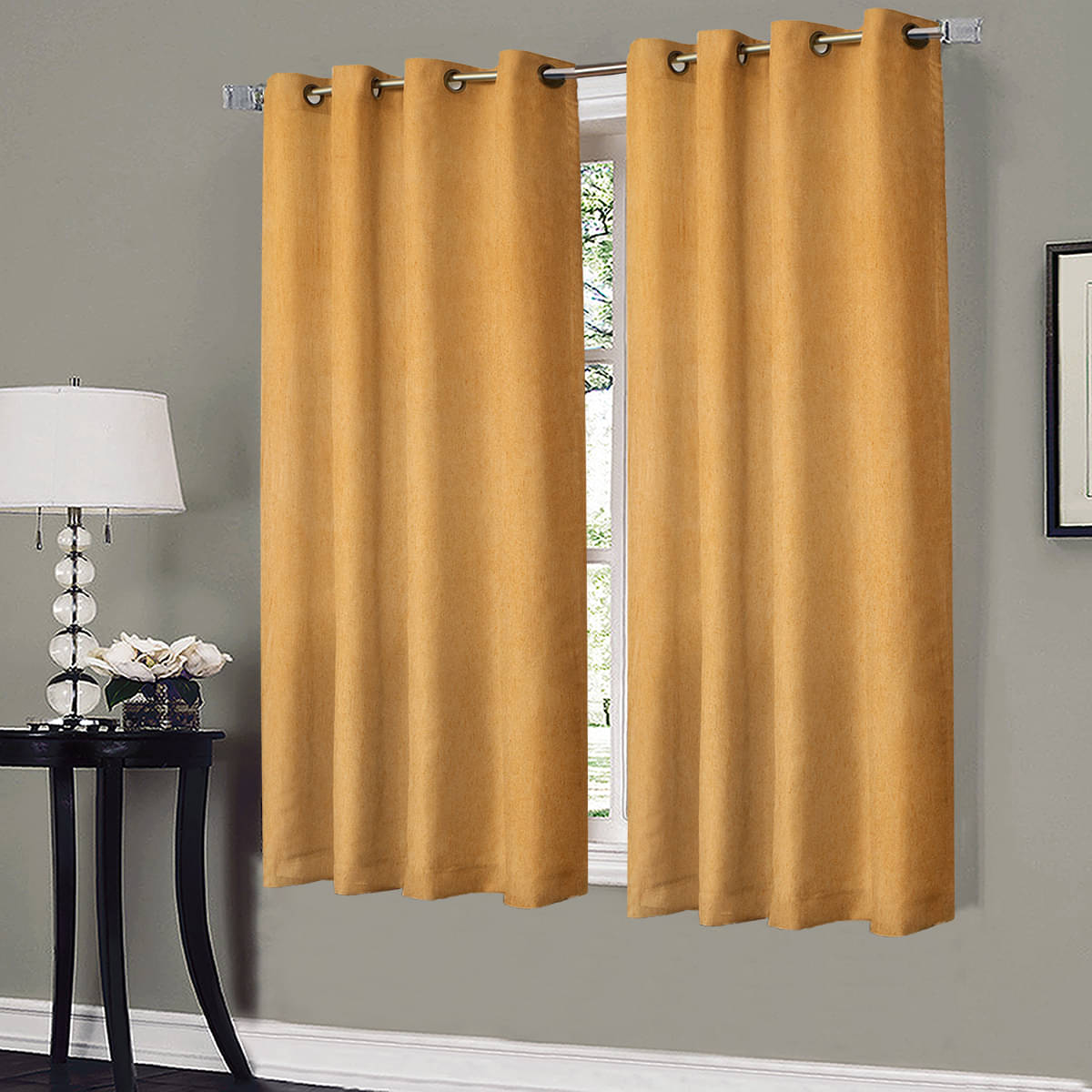 Home Candy Set of 2 Window Blackout Room Darkening Eyelet Polyester Gold Curtains ( 152 x 120 cm ) Home Candy Set of 2 Window Blackout Room Darkening Eyelet Polyester Gold Curtains ( 152 x 120 cm )