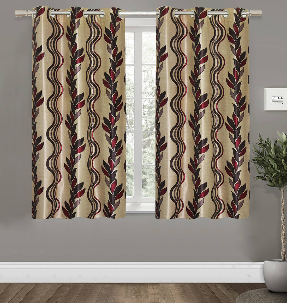     			Home Candy Set of 2 Window Semi-Transparent Eyelet Polyester Maroon Curtains ( 152 x 120 cm )