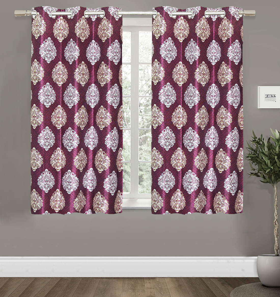 Home Candy Set of 2 Window Semi-Transparent Eyelet Polyester Wine Curtains ( 152 x 120 cm ) Home Candy Set of 2 Window Semi-Transparent Eyelet Polyester Wine Curtains ( 152 x 120 cm )