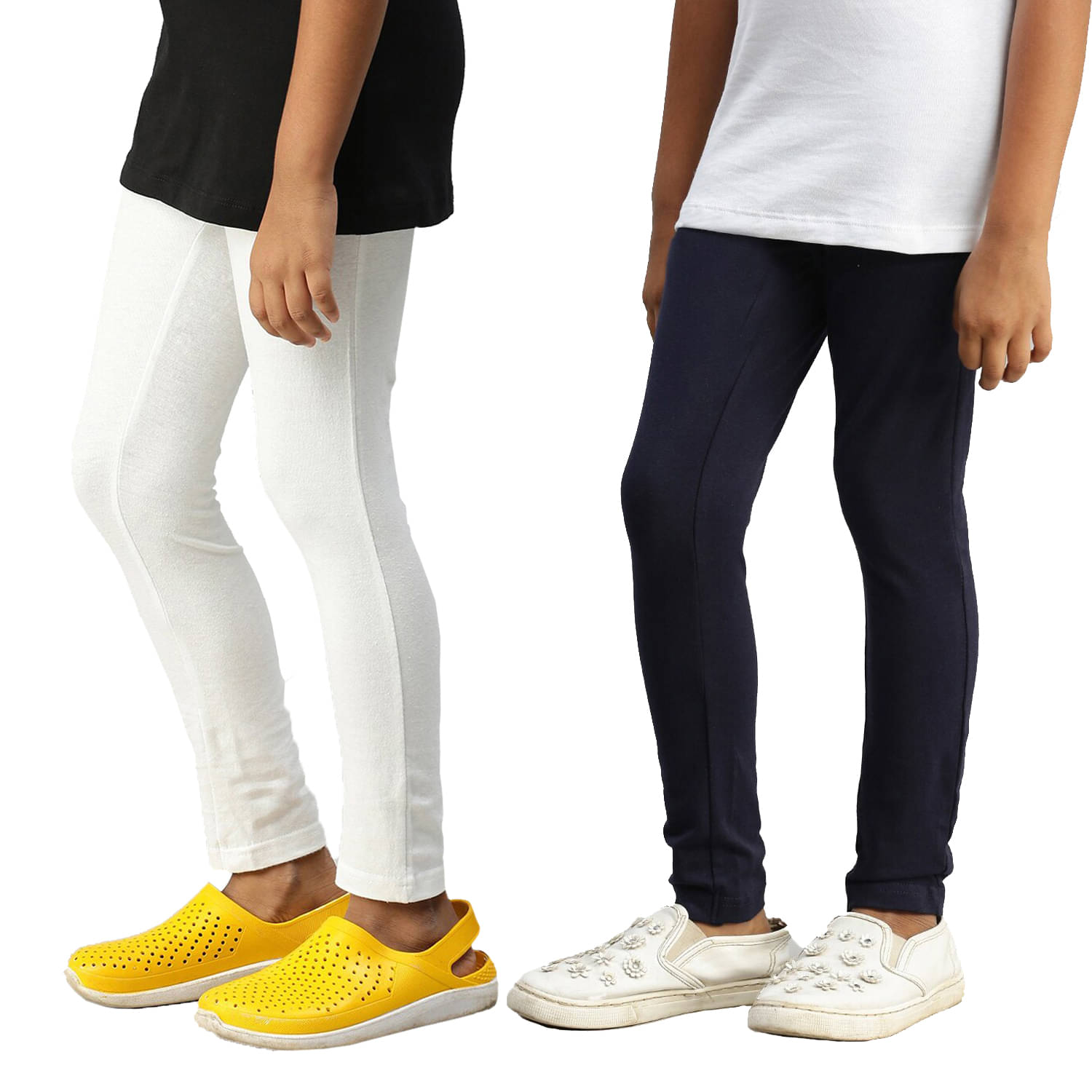     			2K Kids Pack of 2 Girls Cotton Spandex Leggings ( White )