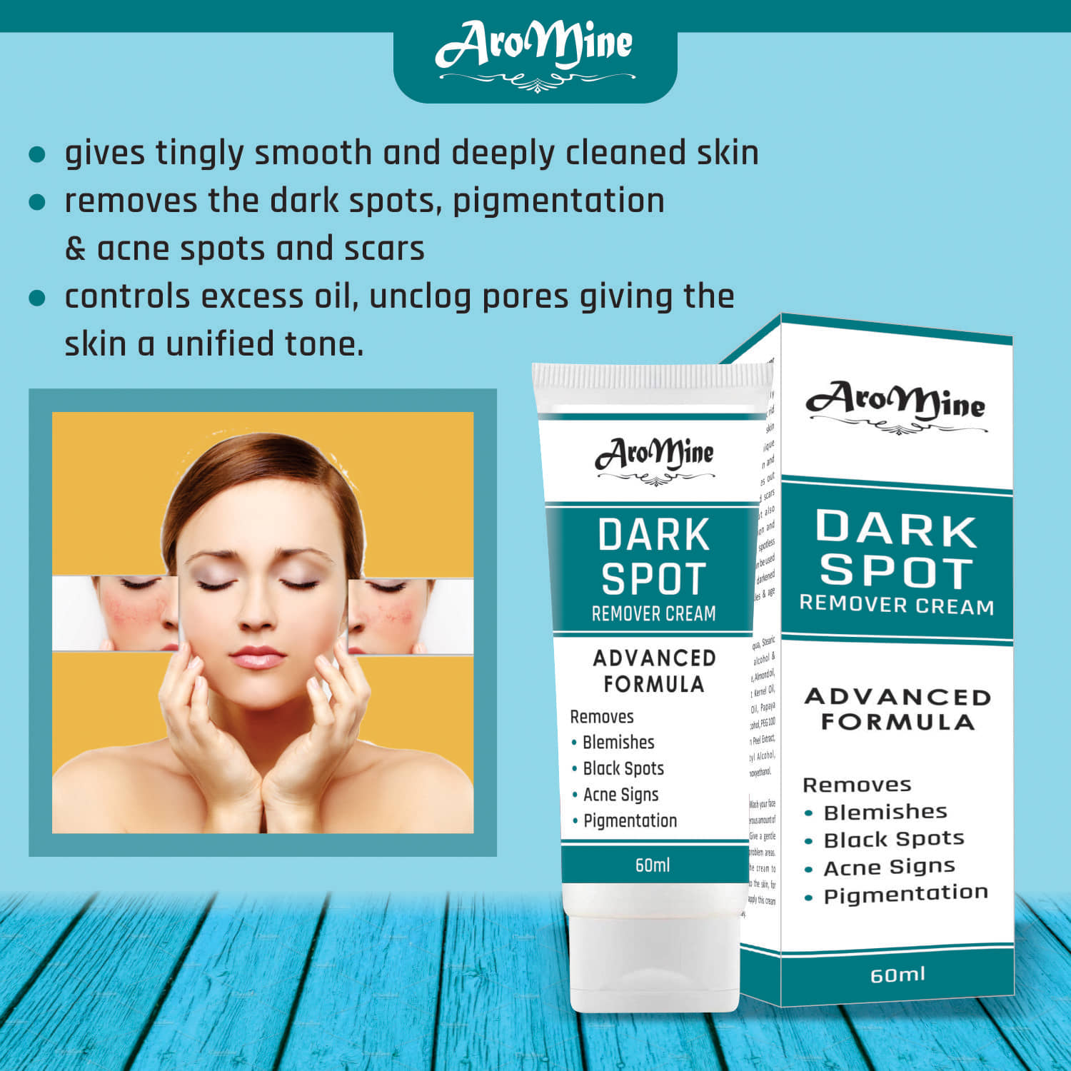 Aromine Dark Spot Remover Cream | Pimple Marks | Acne Scars -60ml Day Cream 50 ml