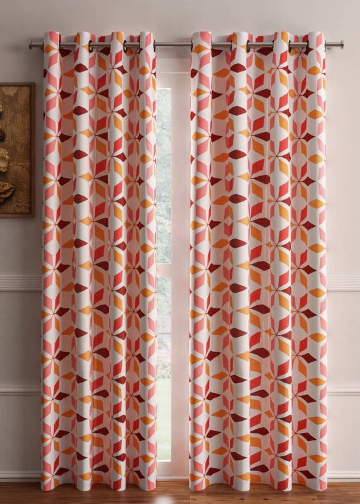 Home Candy Set of 2 Long Door Semi-Transparent Eyelet Polyester Red Curtains ( 274 x 120 cm )