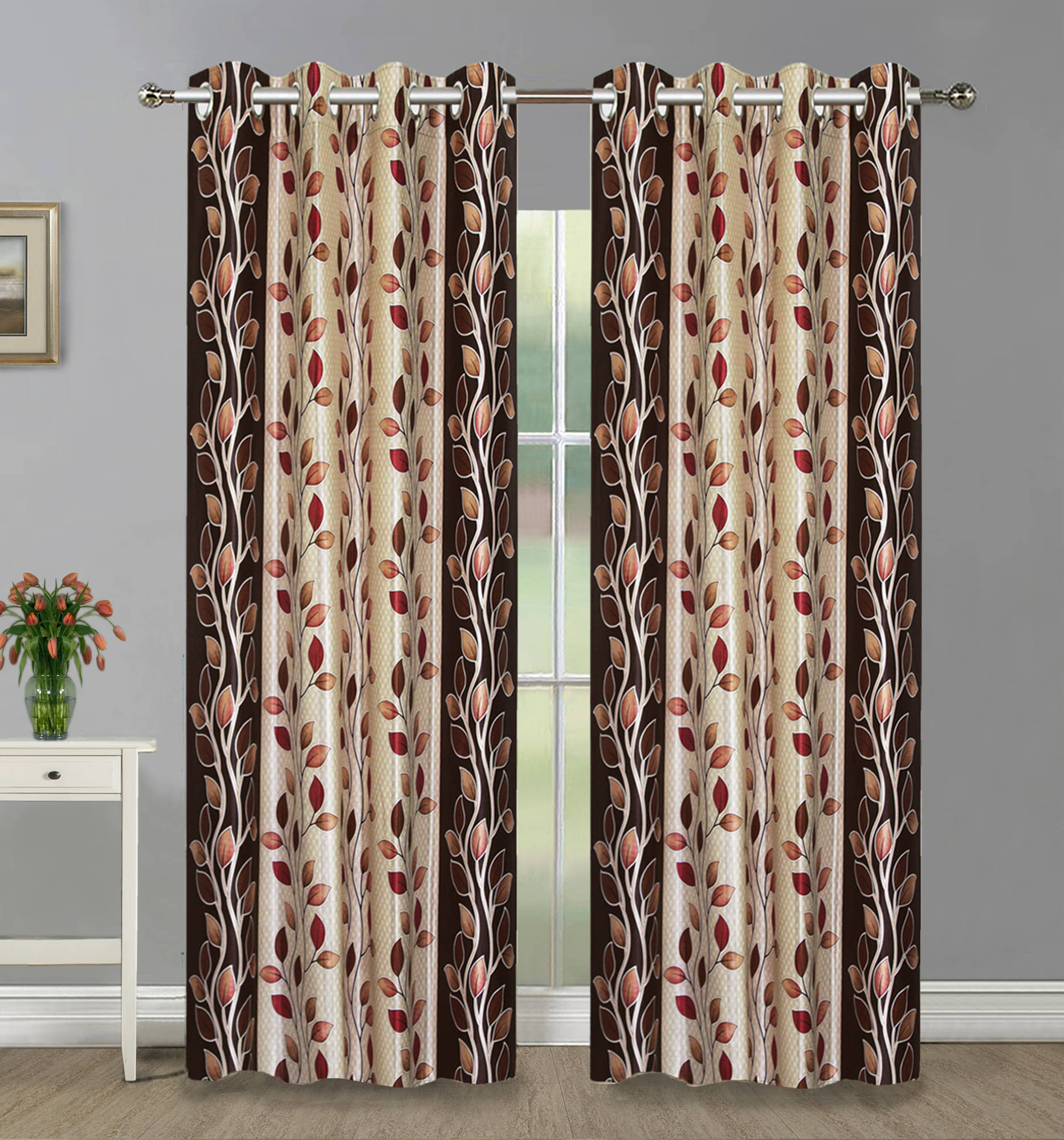 Home Candy Set of 2 Door Semi-Transparent Eyelet Polyester Brown Curtains ( 213 x 120 cm ) Home Candy Set of 2 Door Semi-Transparent Eyelet Polyester Brown Curtains ( 213 x 120 cm )