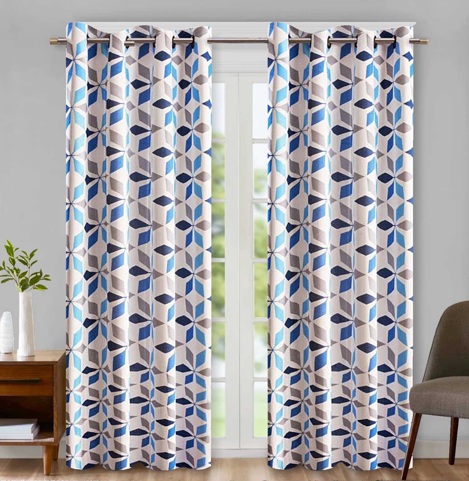 Home Candy Set of 2 Door Semi-Transparent Eyelet Polyester Blue Curtains ( 213 x 120 cm )