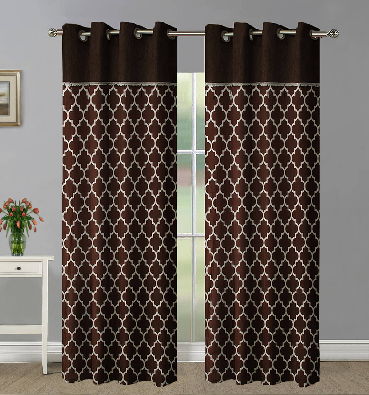Home Candy Set of 2 Door Semi-Transparent Eyelet Polyester Brown Curtains ( 213 x 120 cm ) Home Candy Set of 2 Door Semi-Transparent Eyelet Polyester Brown Curtains ( 213 x 120 cm )