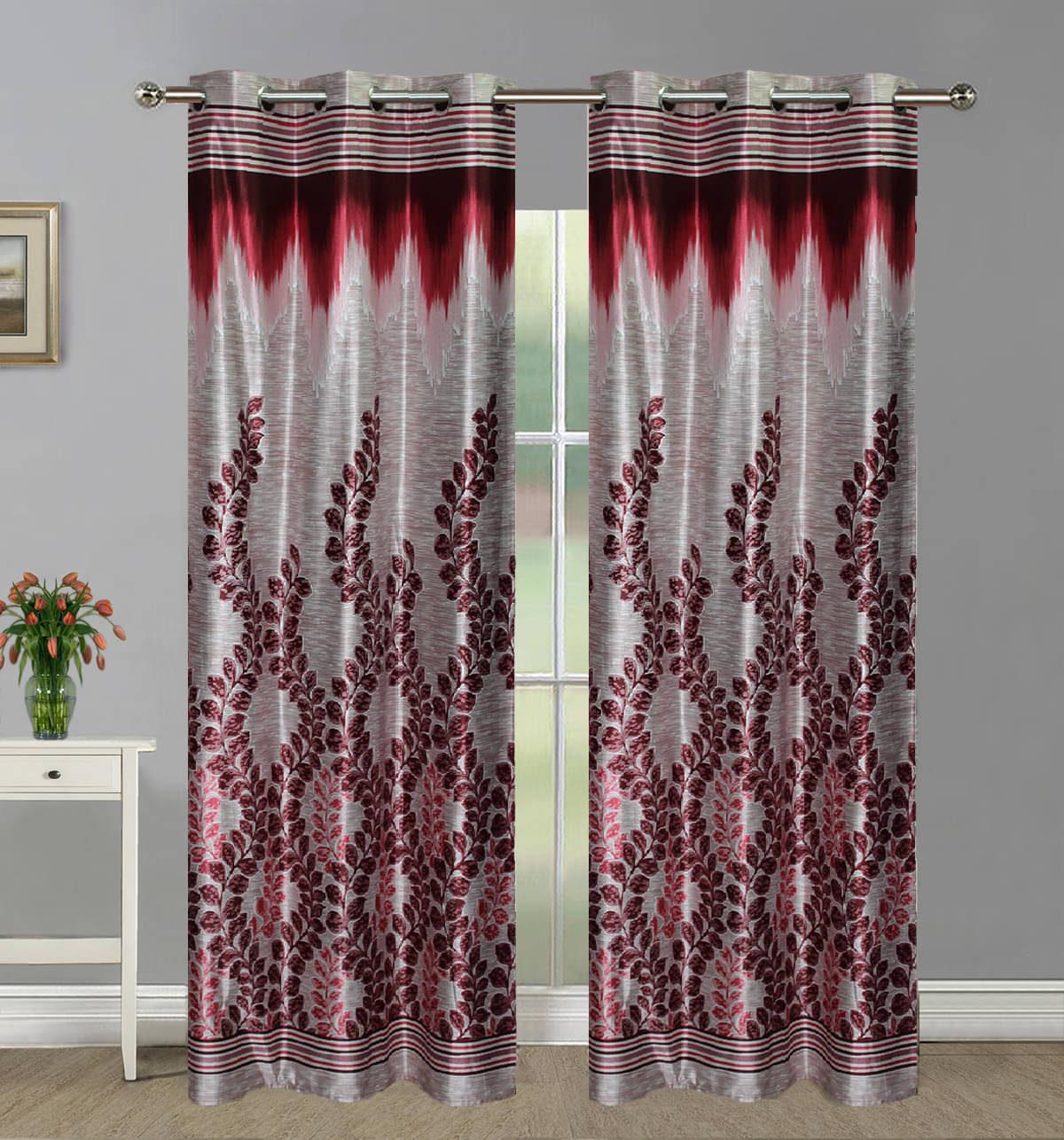 Home Candy Set of 2 Door Semi-Transparent Eyelet Polyester Maroon Curtains ( 213 x 120 cm ) Home Candy Set of 2 Door Semi-Transparent Eyelet Polyester Maroon Curtains ( 213 x 120 cm )