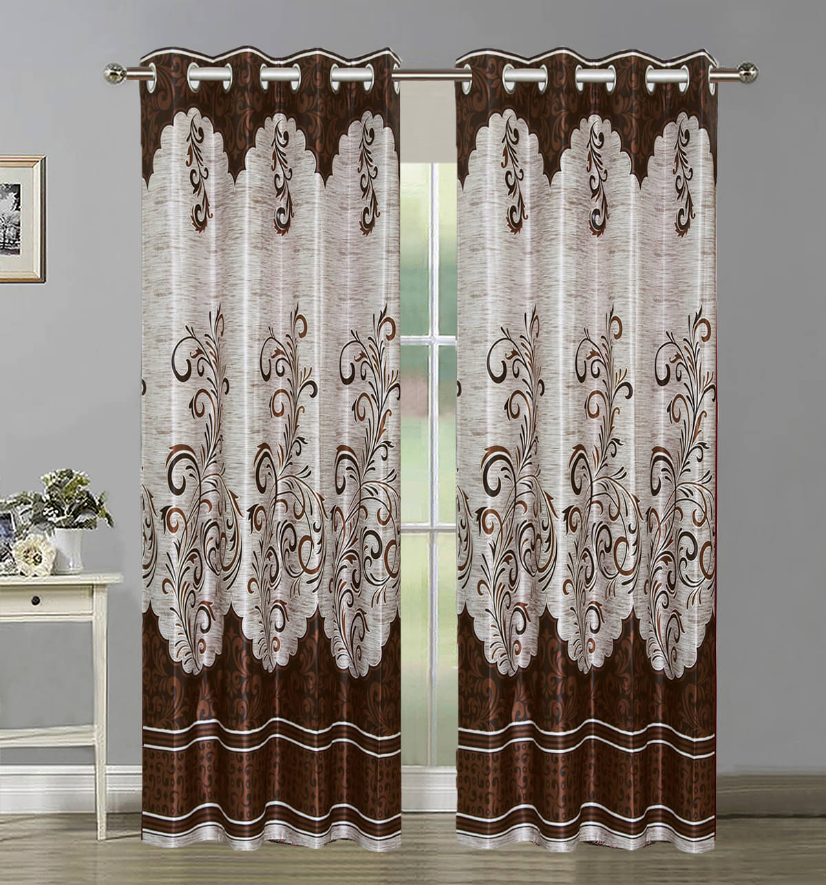    			Home Candy Set of 2 Door Semi-Transparent Eyelet Polyester Brown Curtains ( 213 x 120 cm )
