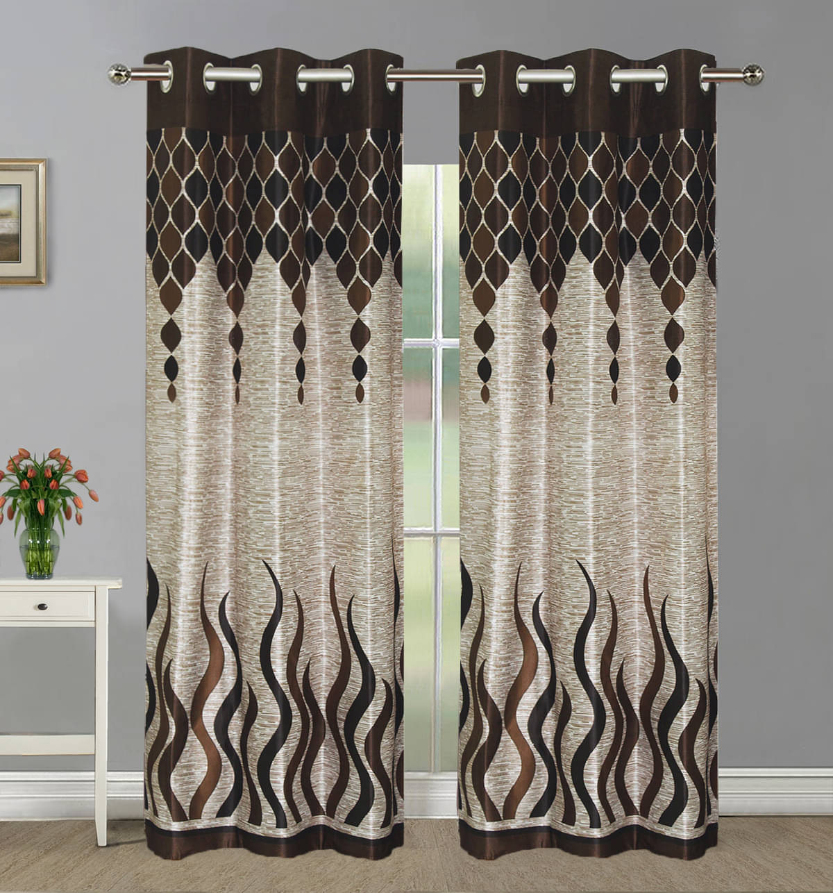    			Home Candy Set of 2 Long Door Semi-Transparent Eyelet Polyester Brown Curtains ( 274 x 120 cm )