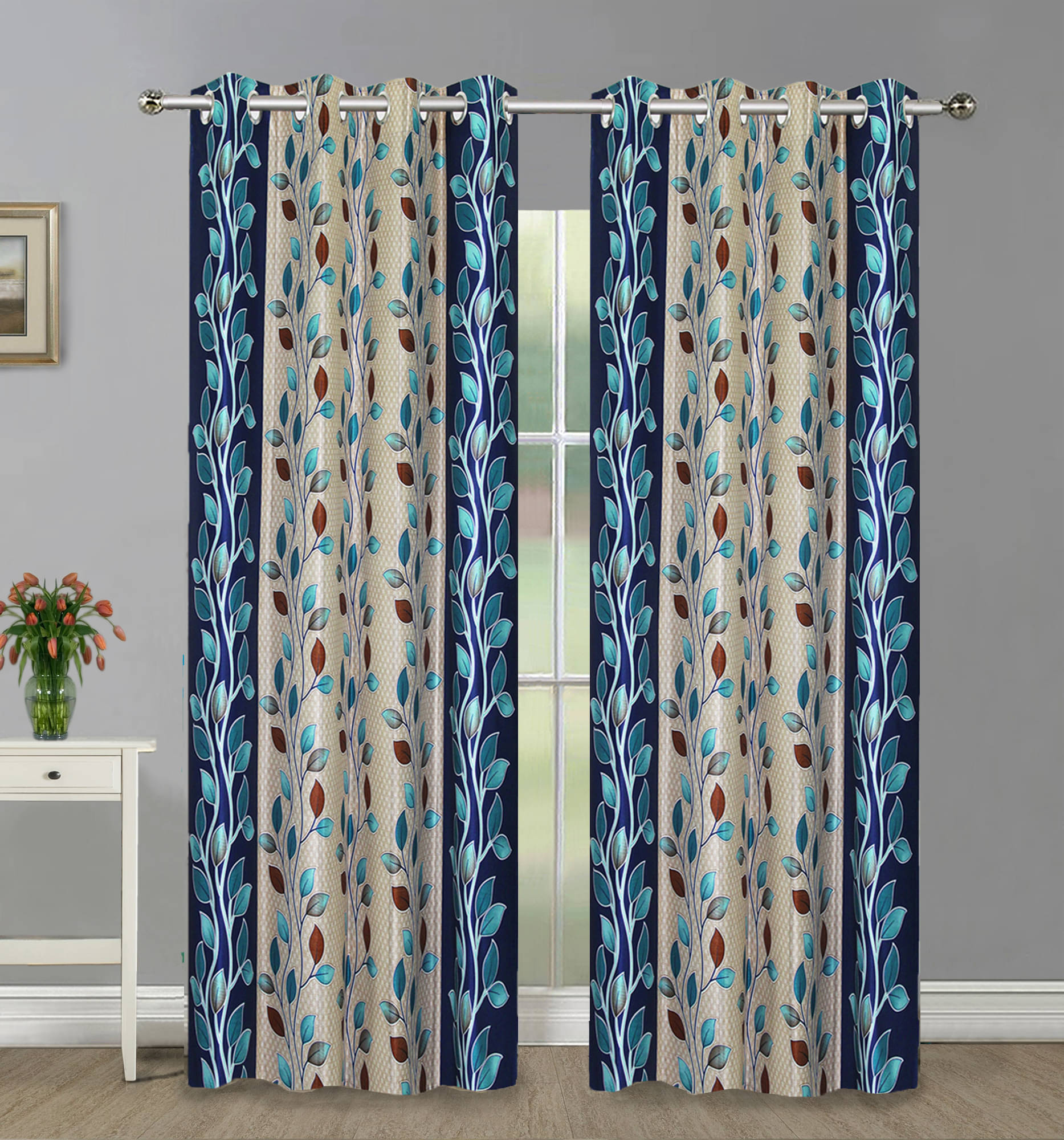    			Home Candy Set of 2 Long Door Semi-Transparent Eyelet Polyester Blue Curtains ( 274 x 120 cm )