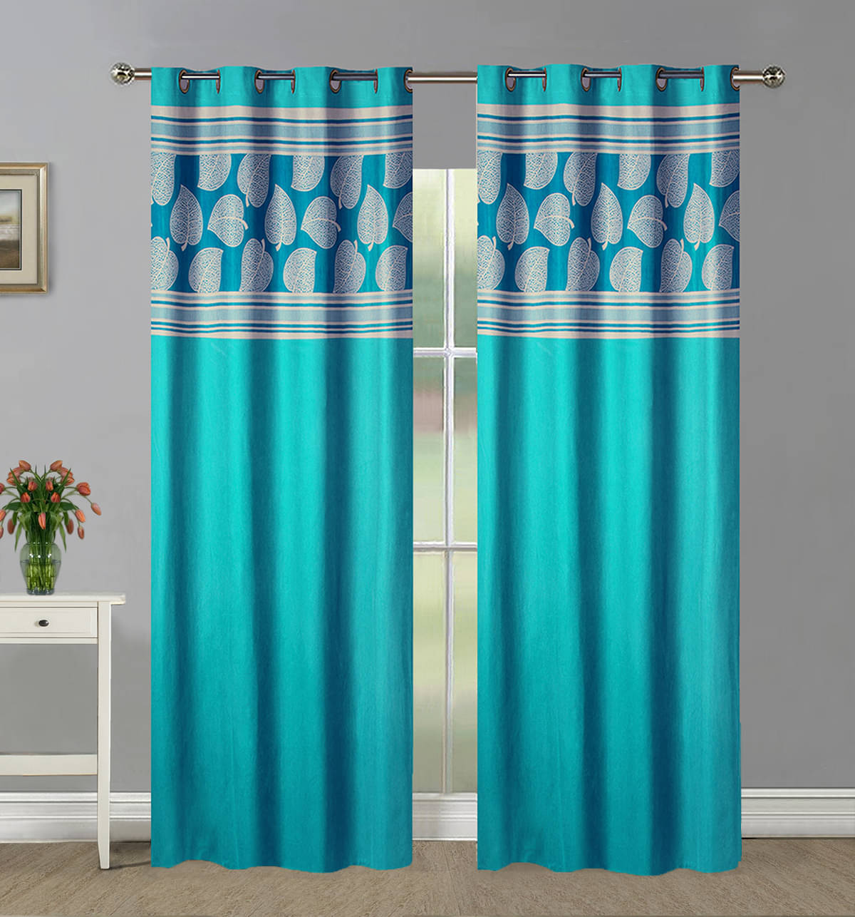 Home Candy Set of 2 Long Door Semi-Transparent Eyelet Polyester Blue Curtains ( 274 x 120 cm ) Home Candy Set of 2 Long Door Semi-Transparent Eyelet Polyester Blue Curtains ( 274 x 120 cm )