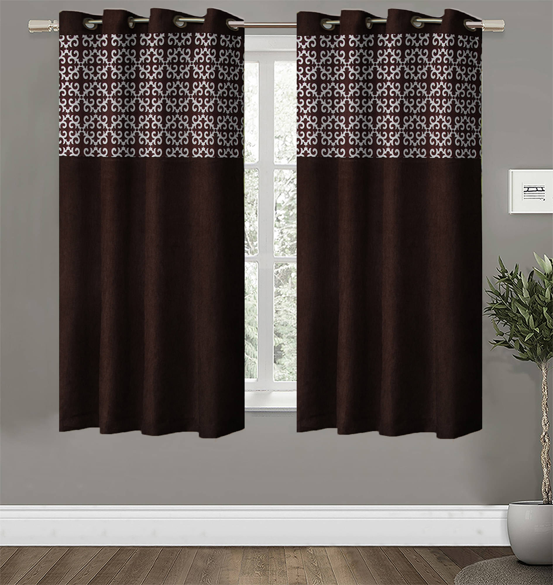 Home Candy Set of 2 Window Semi-Transparent Eyelet Polyester Brown Curtains ( 152 x 120 cm ) Home Candy Set of 2 Window Semi-Transparent Eyelet Polyester Brown Curtains ( 152 x 120 cm )