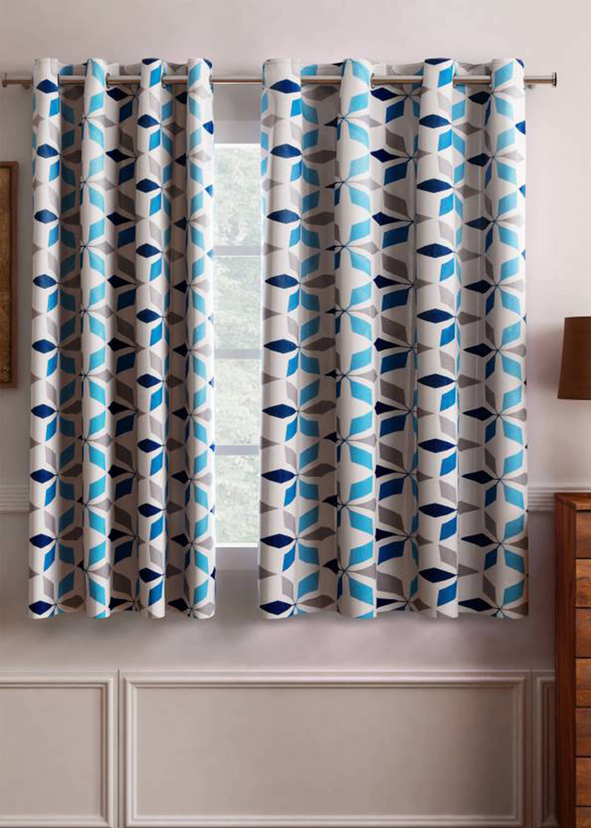     			Home Candy Set of 2 Window Semi-Transparent Eyelet Polyester Blue Curtains ( 152 x 120 cm )